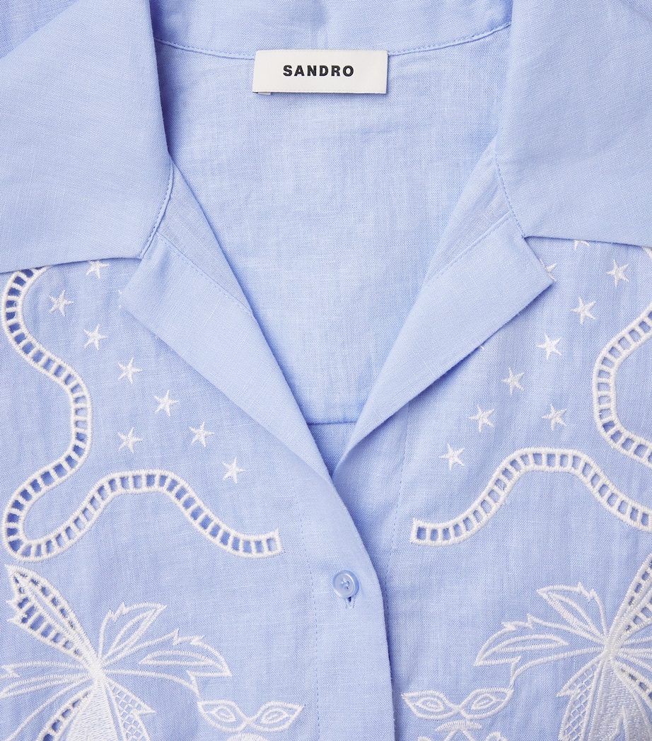 Sandro Paris Womens Linen-Blend Embroidered Maxi Dress Sky Blue Image 6
