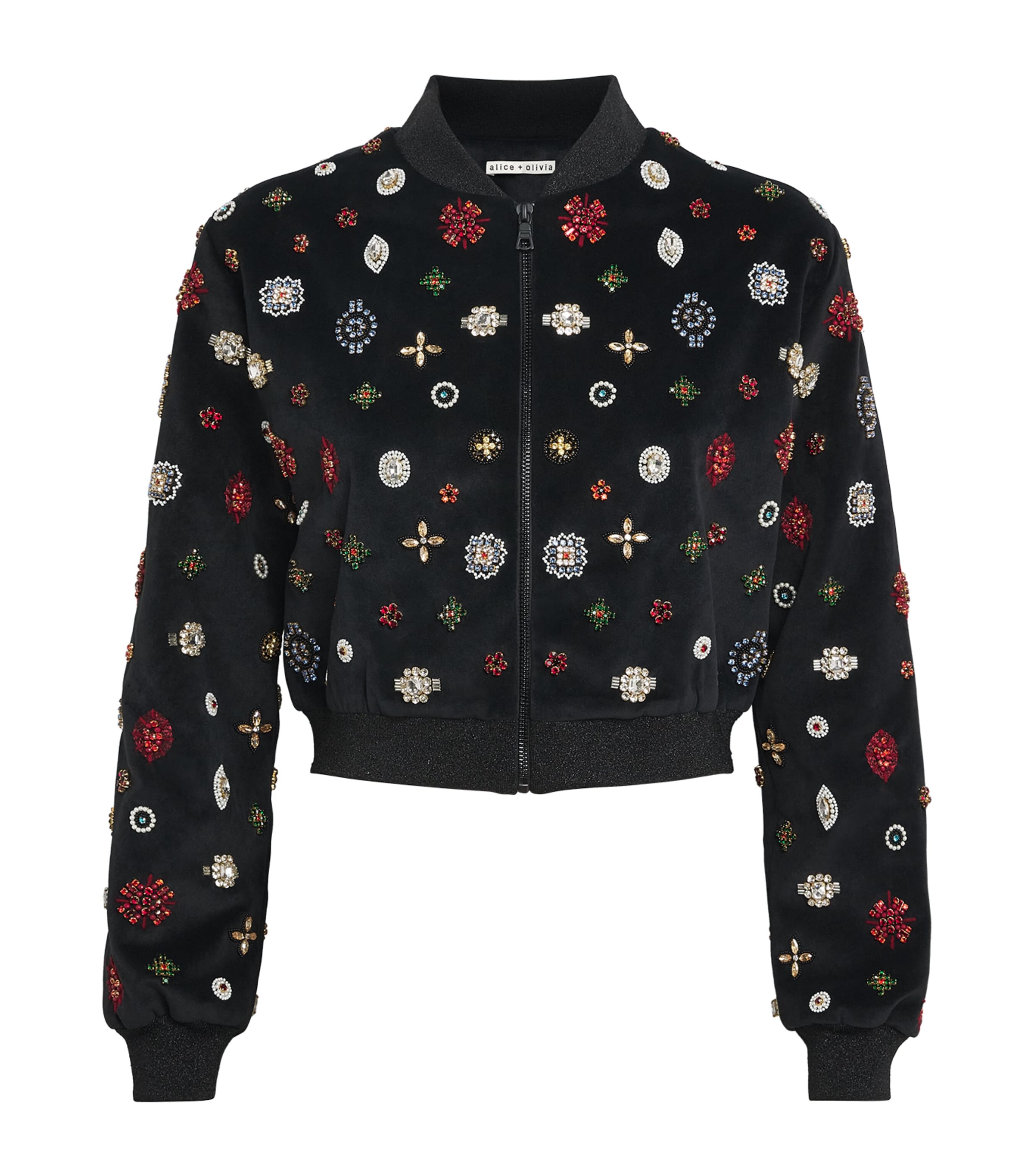 Alice And Olivia Embellished Jackie Bomber Jacket In Black