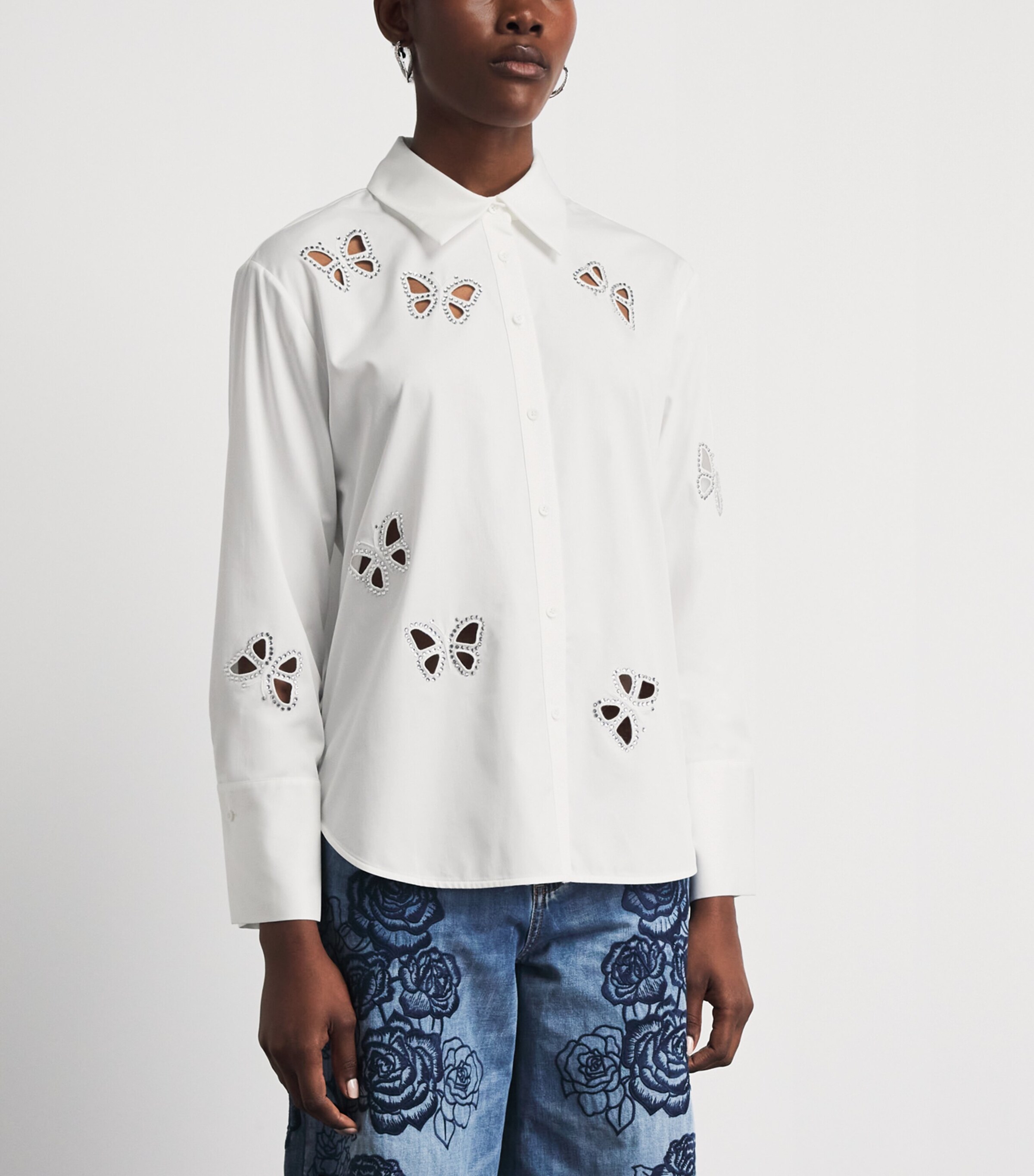 Alice+Olivia Womens Embellished Finely Shirt Off Wht/slv Crs Image 4
