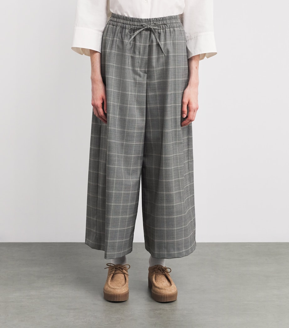 Wool-Blend Check Wide-Leg Trousers MEDIUM GREY Image 3