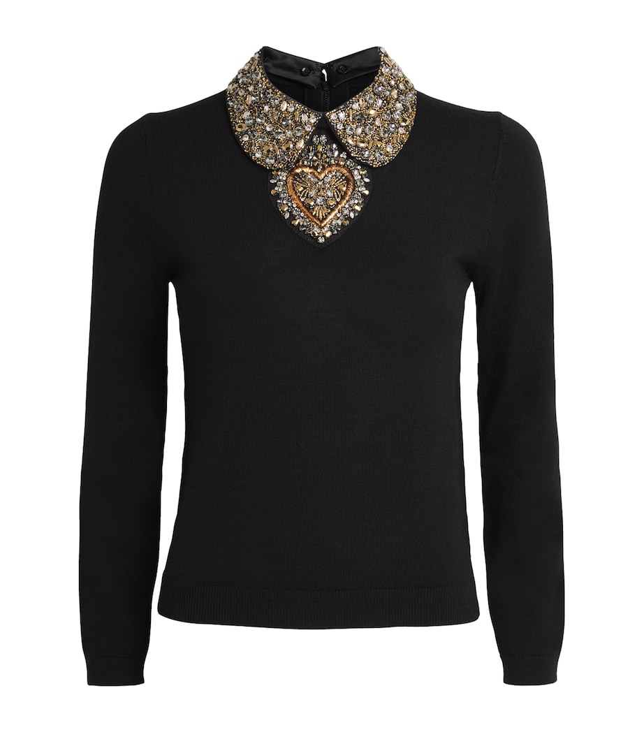 Merino Wool Embellished Porla Sweater A001 BLACK Image 1