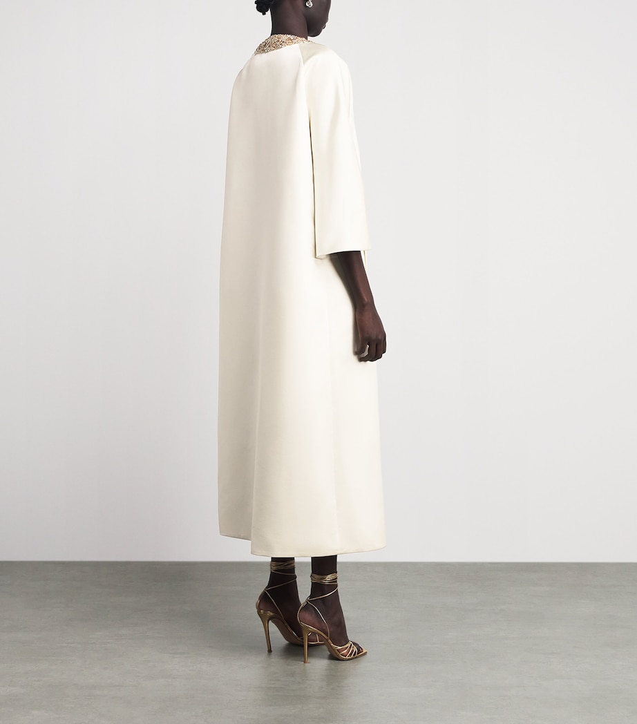Huishan Zhang Womens Satin Embellished Halo Overcoat Ivory Image 4