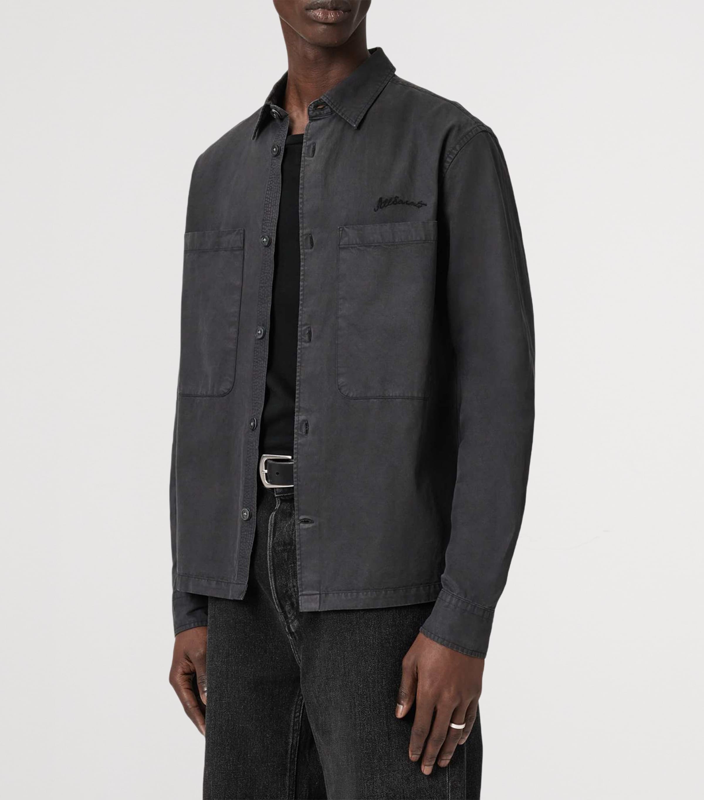 AllSaints Mens Organic Cotton-Blend Rohdi Overshirt Parma Blue Image 4