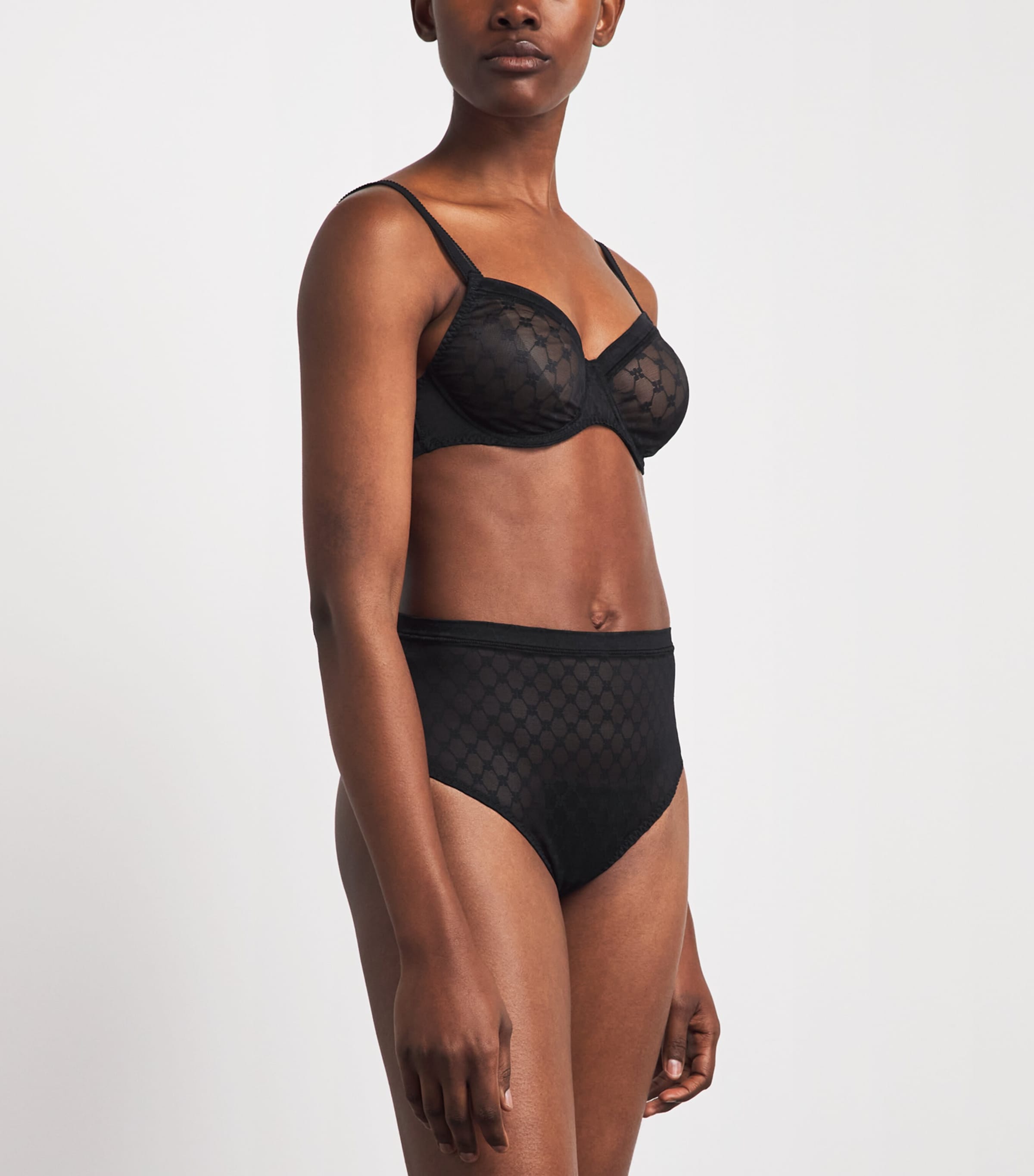 Simone Perele Womens Lace Plume High-Waist Thong Black Image 2