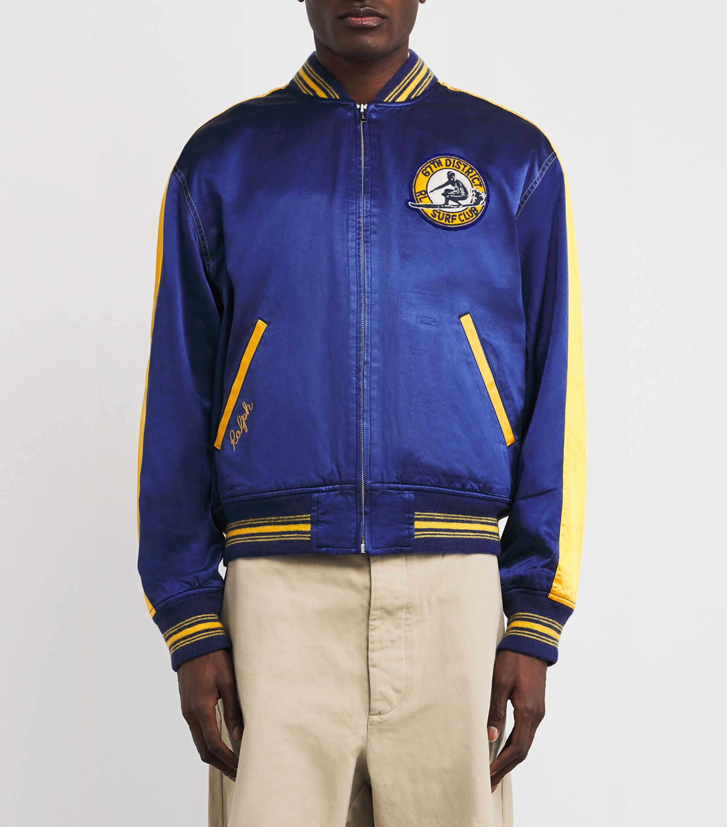 Polo Ralph Lauren Mens Cotton-Blend Varsity Bomber Jacket Blue Image 3