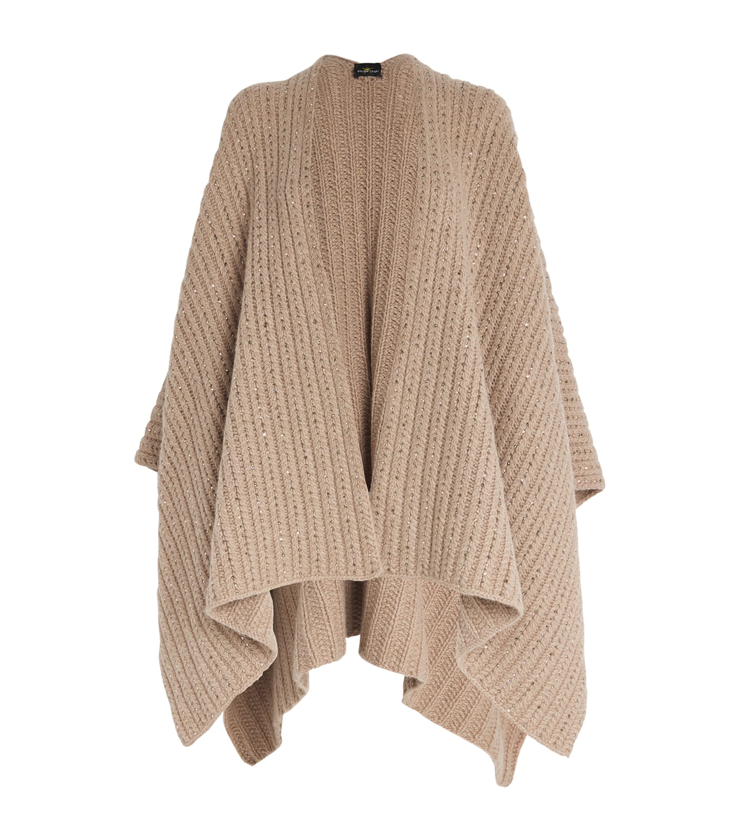 William Sharp Cashmere Crystal-embellished Cape In Brown