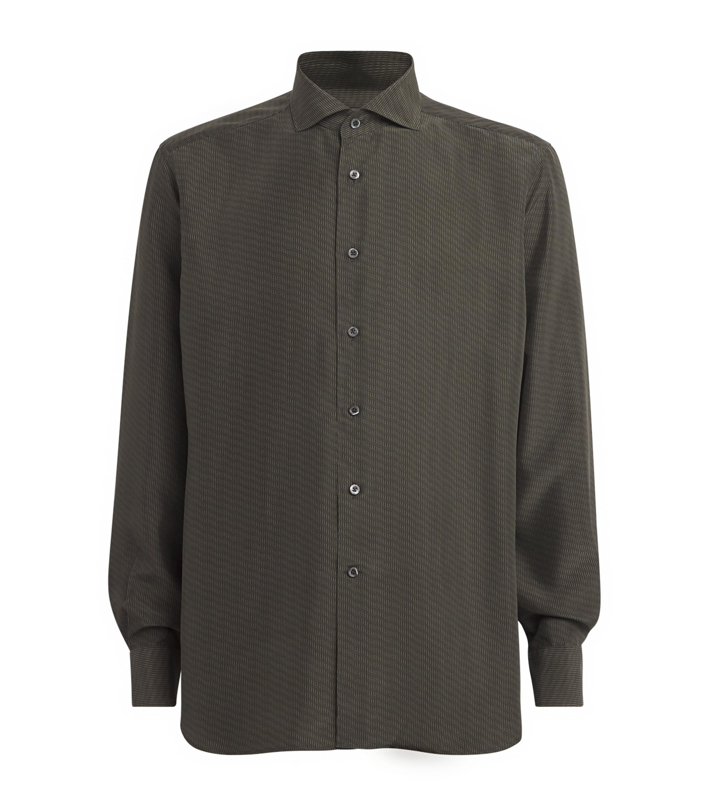 Corneliani Silk Diamond Print Shirt In Green