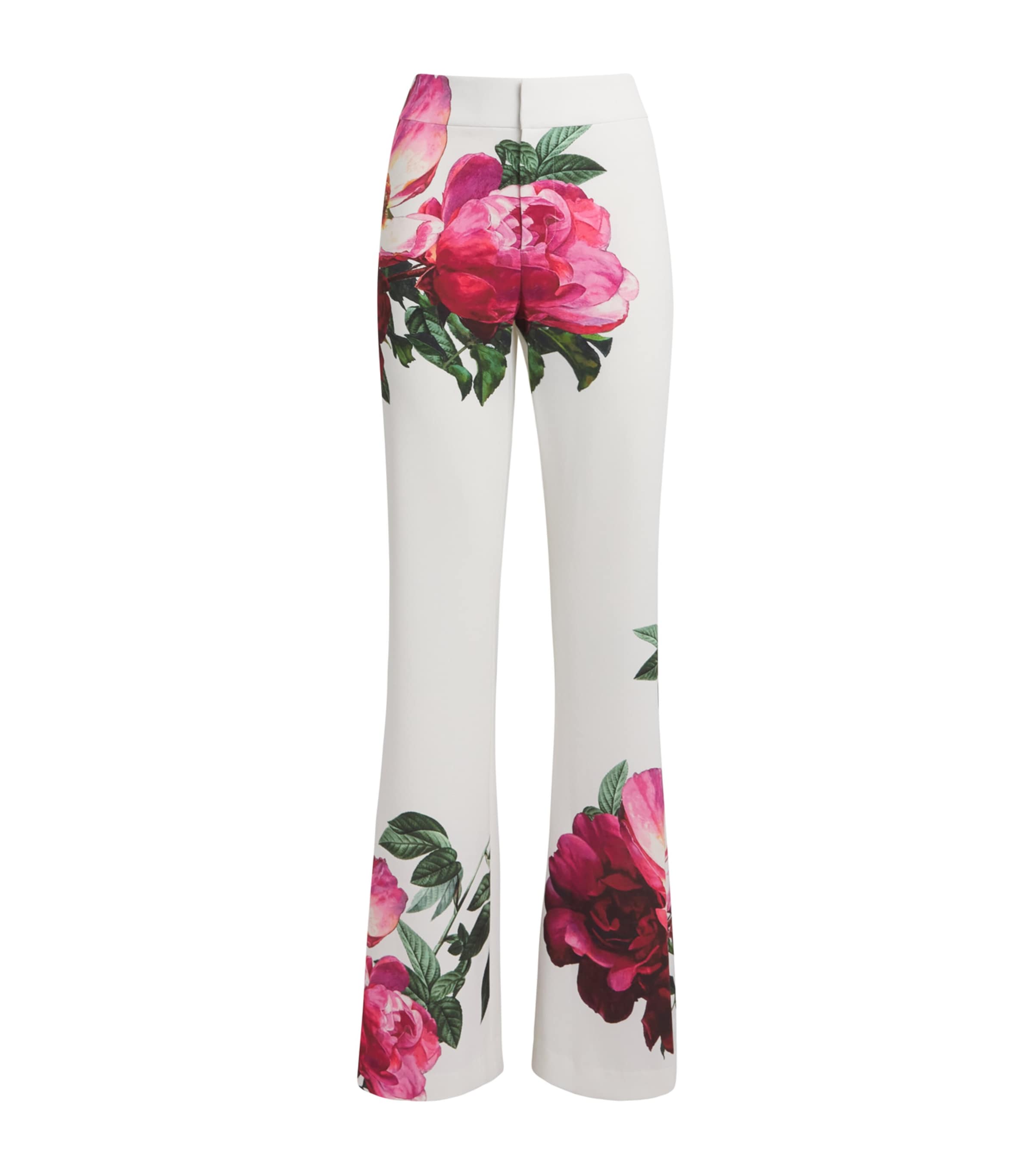 Alice+Olivia Womens Floral Print Andrew Flared Trousers O/white Image 1