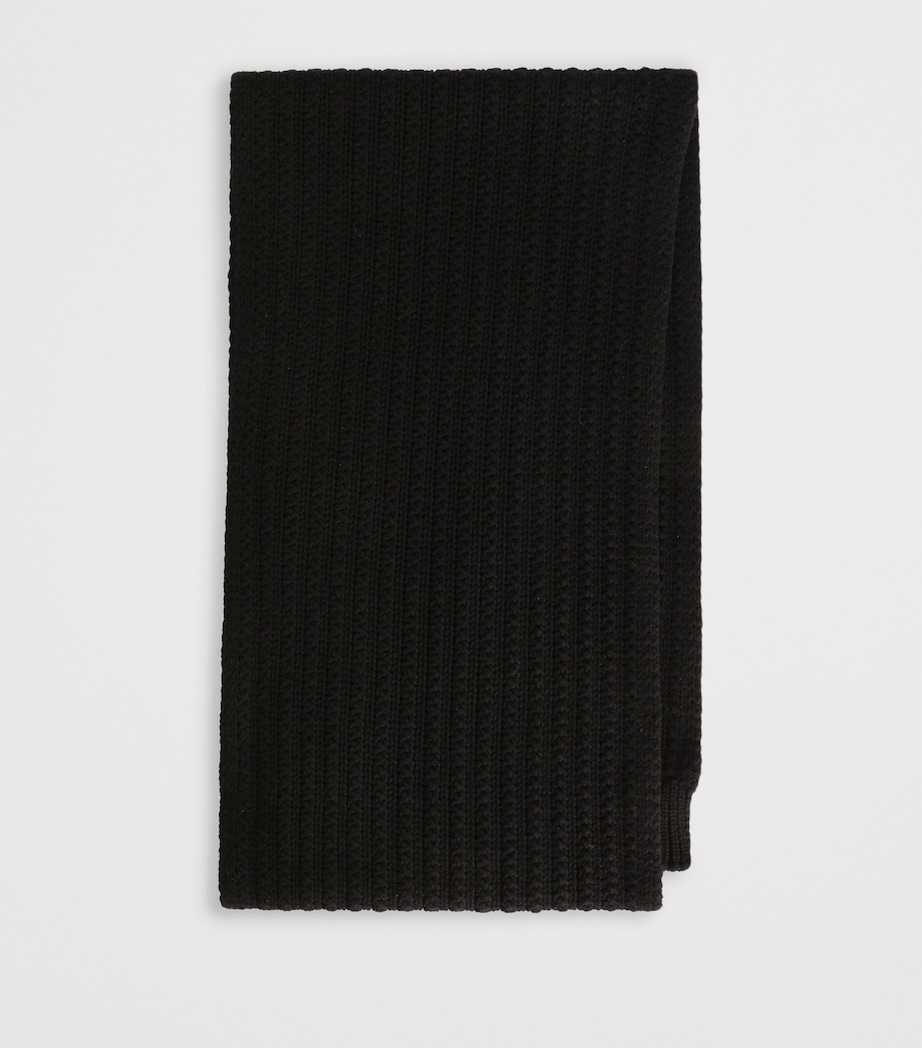 Virgin Wool Cable-Knit Scarf N0000-BLACK Image 2
