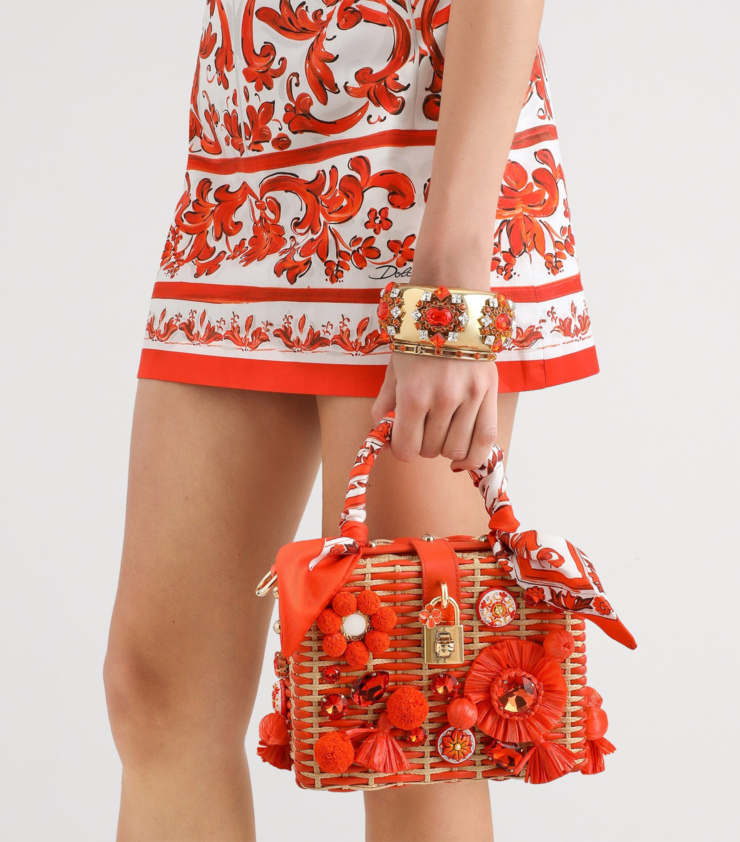 Dolce&Gabbana Raffia-Leather Embellished Top-Handle Bag Orange/natural Image 2
