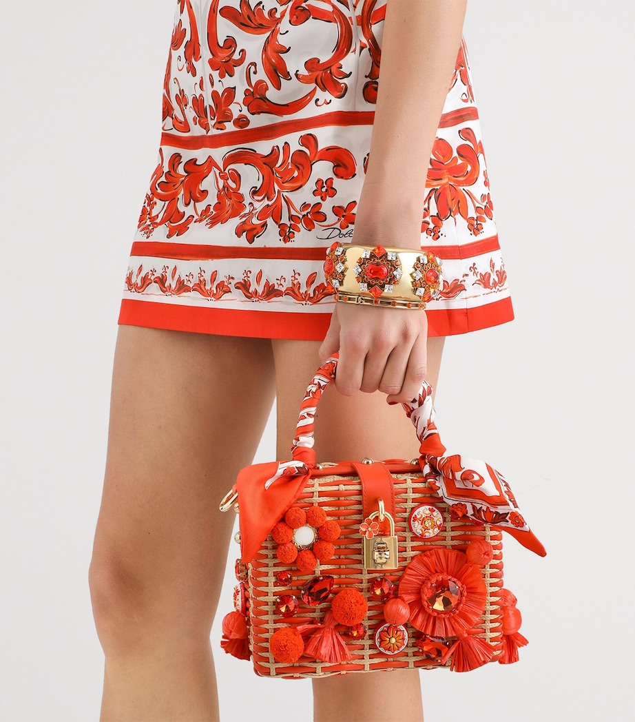 Dolce&Gabbana Raffia-Leather Embellished Top-Handle Bag Orange/natural Image 2