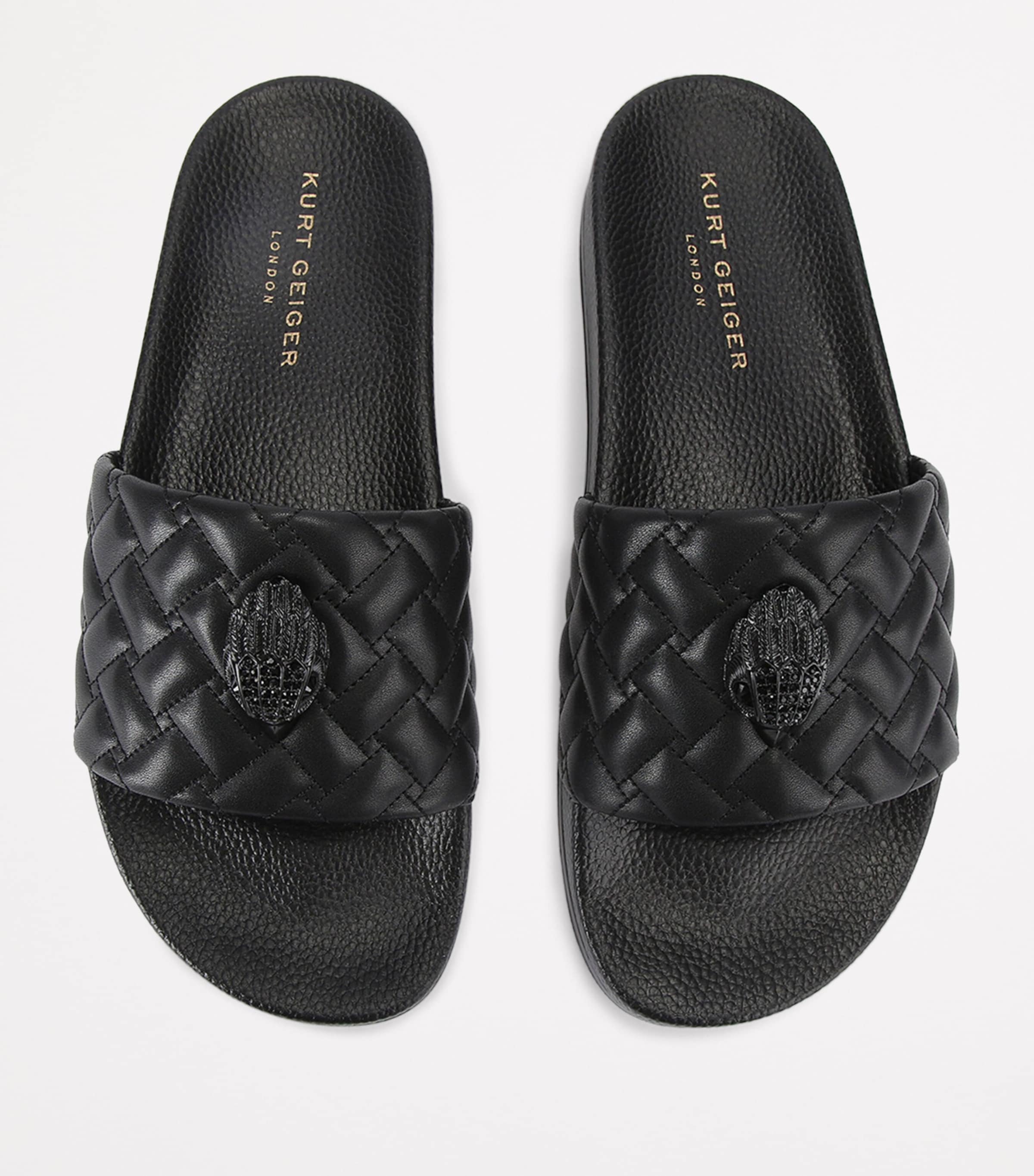Quilted Meena Eagle Slides BLACK Image 4