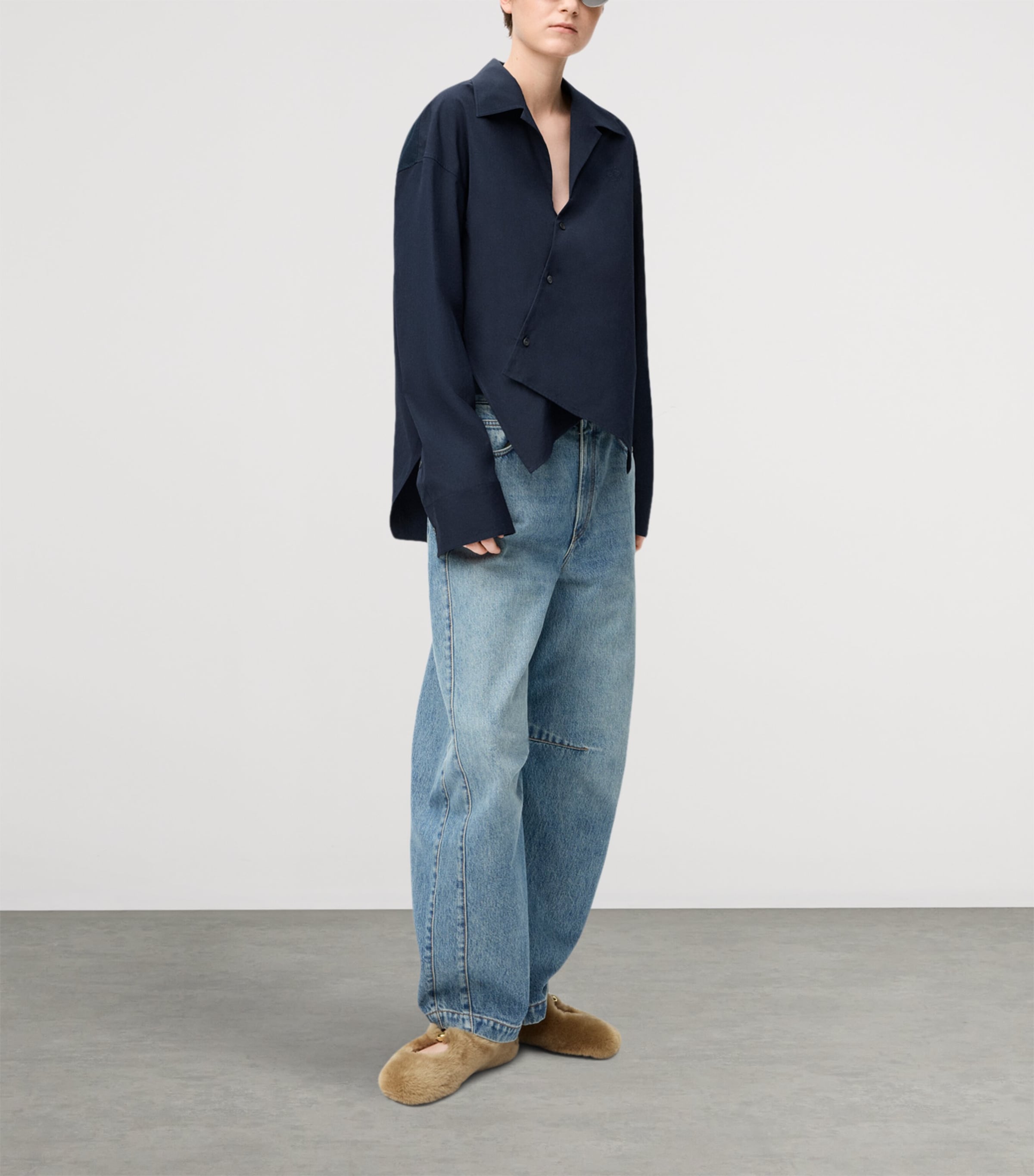 Cotton-Blend Asymmetric Shirt DARK NAVY Image 2