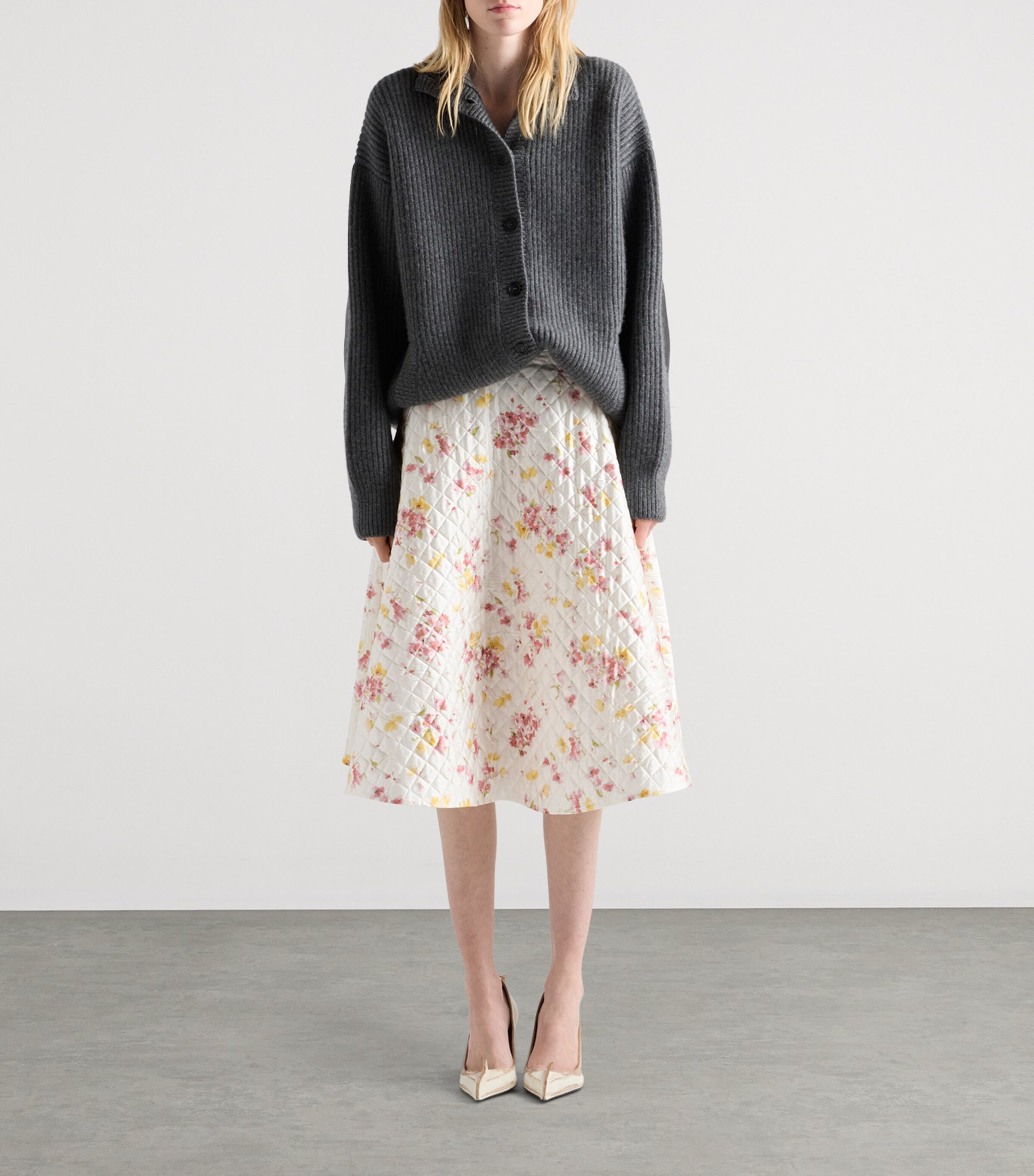Quilted Satin Floral Skirt F0638 Image 2