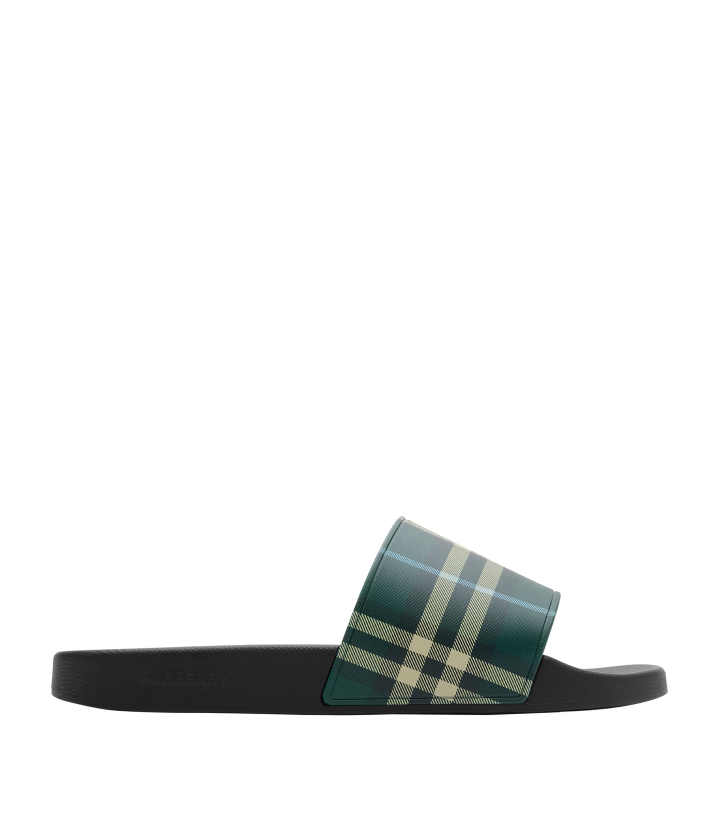 Burberry Mens Green Comb Furley Check Rubber Sliders In Green
