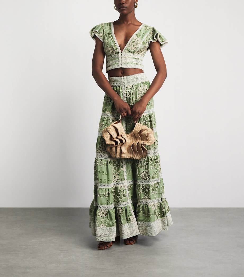 Alice+Olivia Womens Embroidered Keeley Blouse Green Lily/oatmeal Image 2