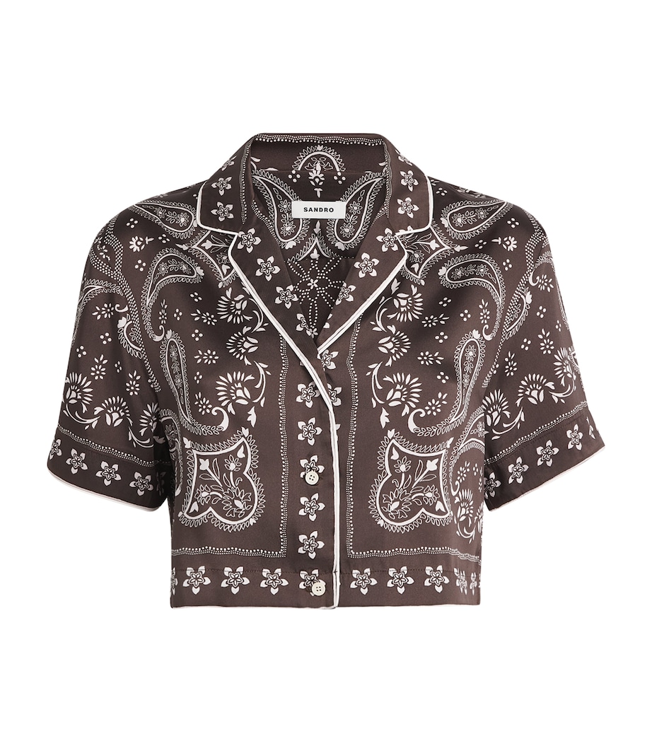 Sandro Paris Womens Satin Bandana Cropped Shirt Taupe / White Image 1