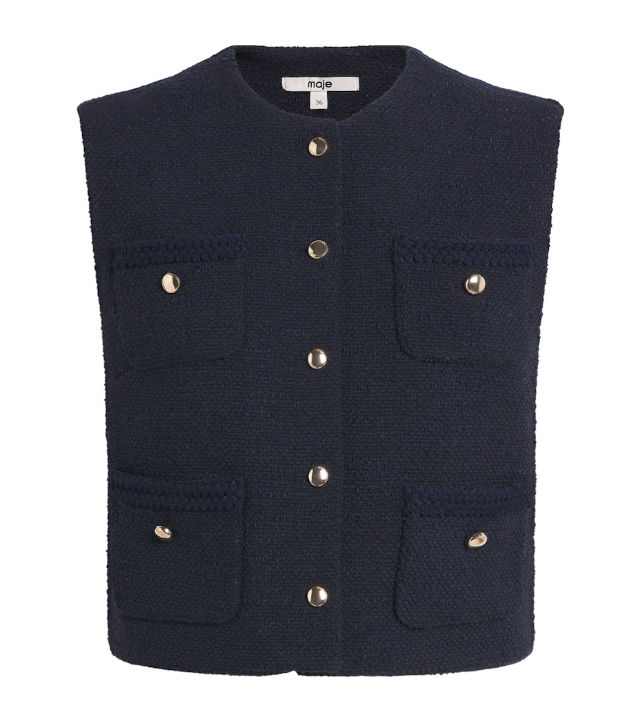 Maje Womens Tweed Gilet Navy Image 1