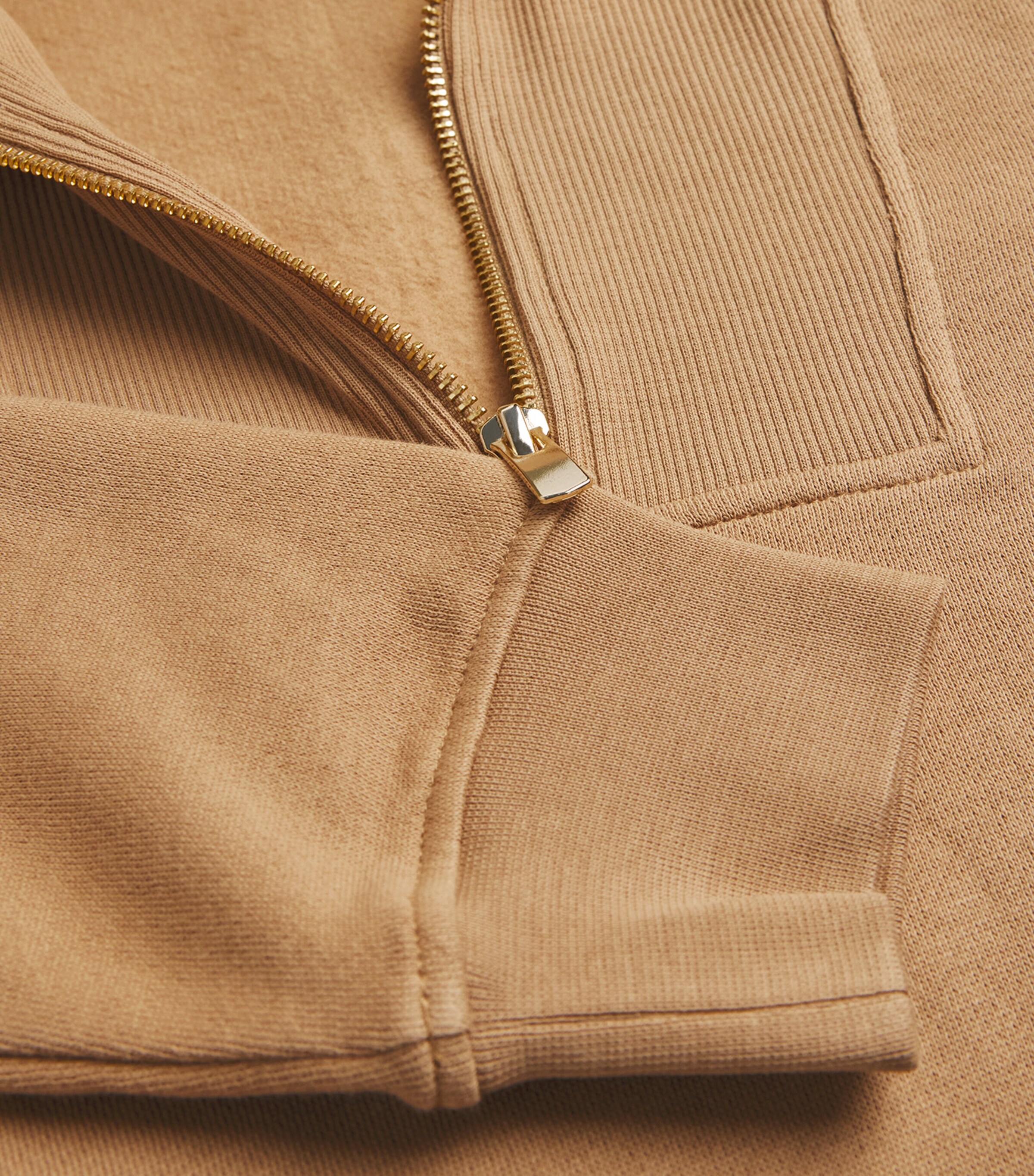 Harrods Womens Cotton Zip-Up Funnel-Neck Sweater Camel Image 6