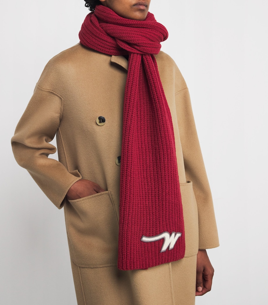 Virgin Wool Knitted Scarf BERRY RED Image 4