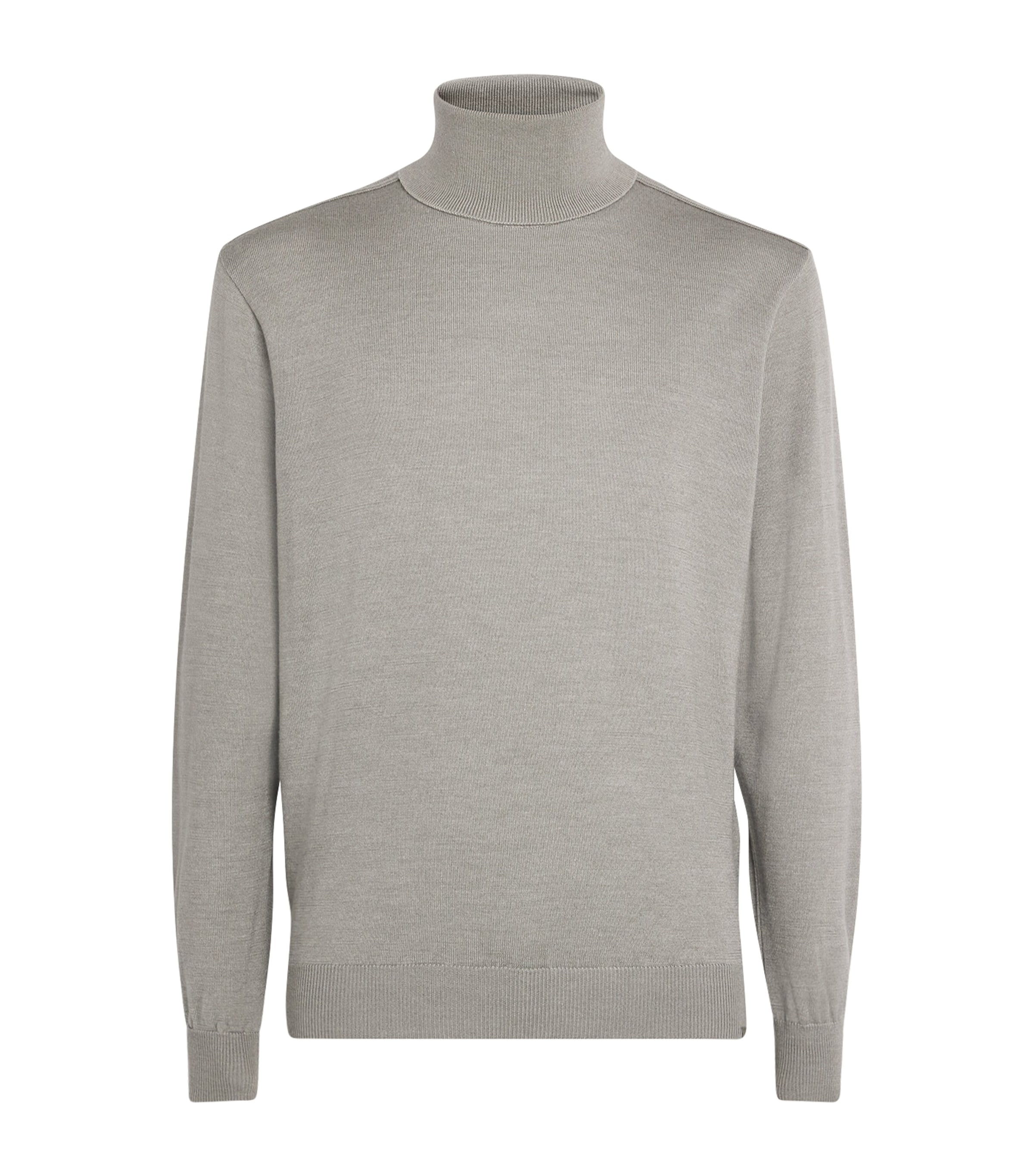 Paul & Shark Virgin Wool-silk Roll-neck Sweater In Gray