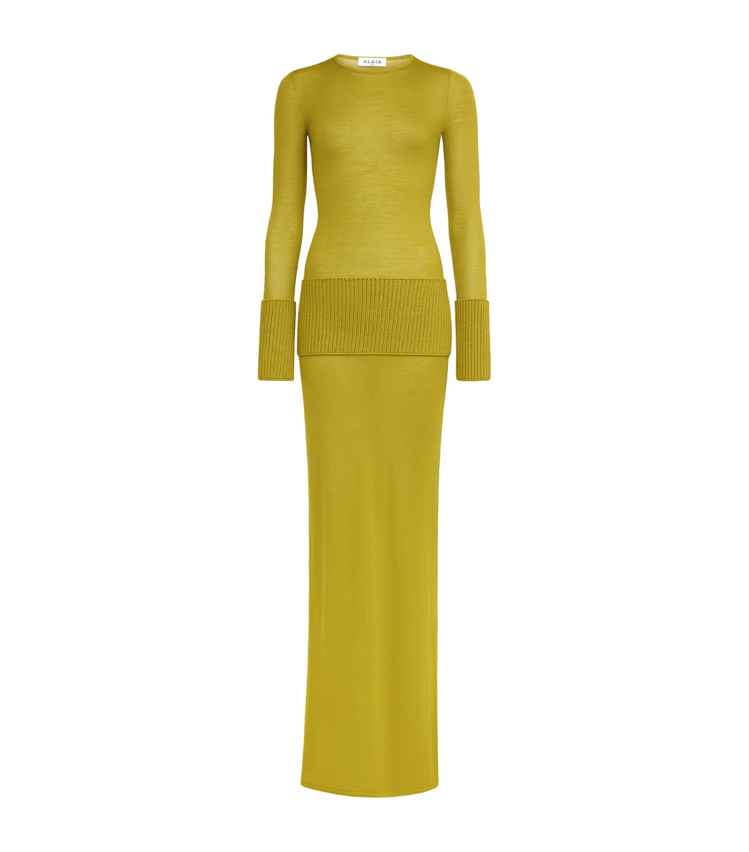 Alaïa Wool Knitted Maxi Dress Lime