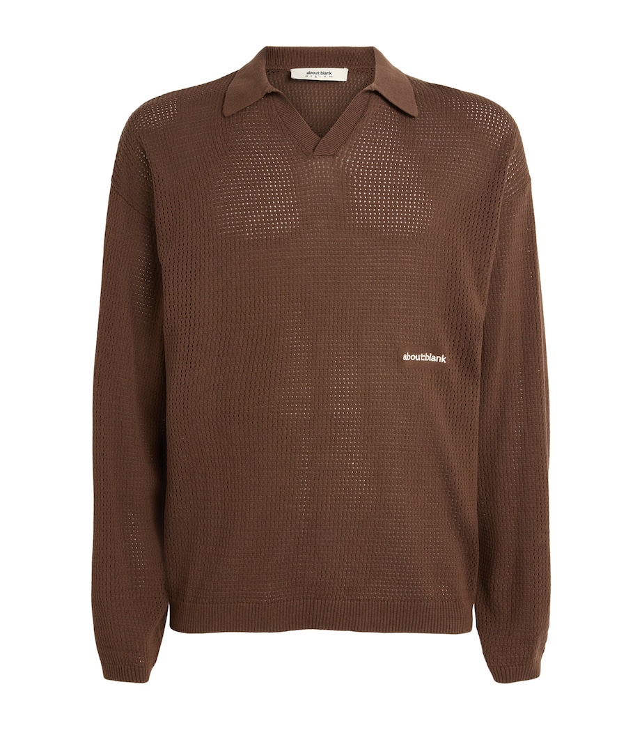 about:blank Mens Knitted Long-Sleeve Polo Shirt Brown Image 1