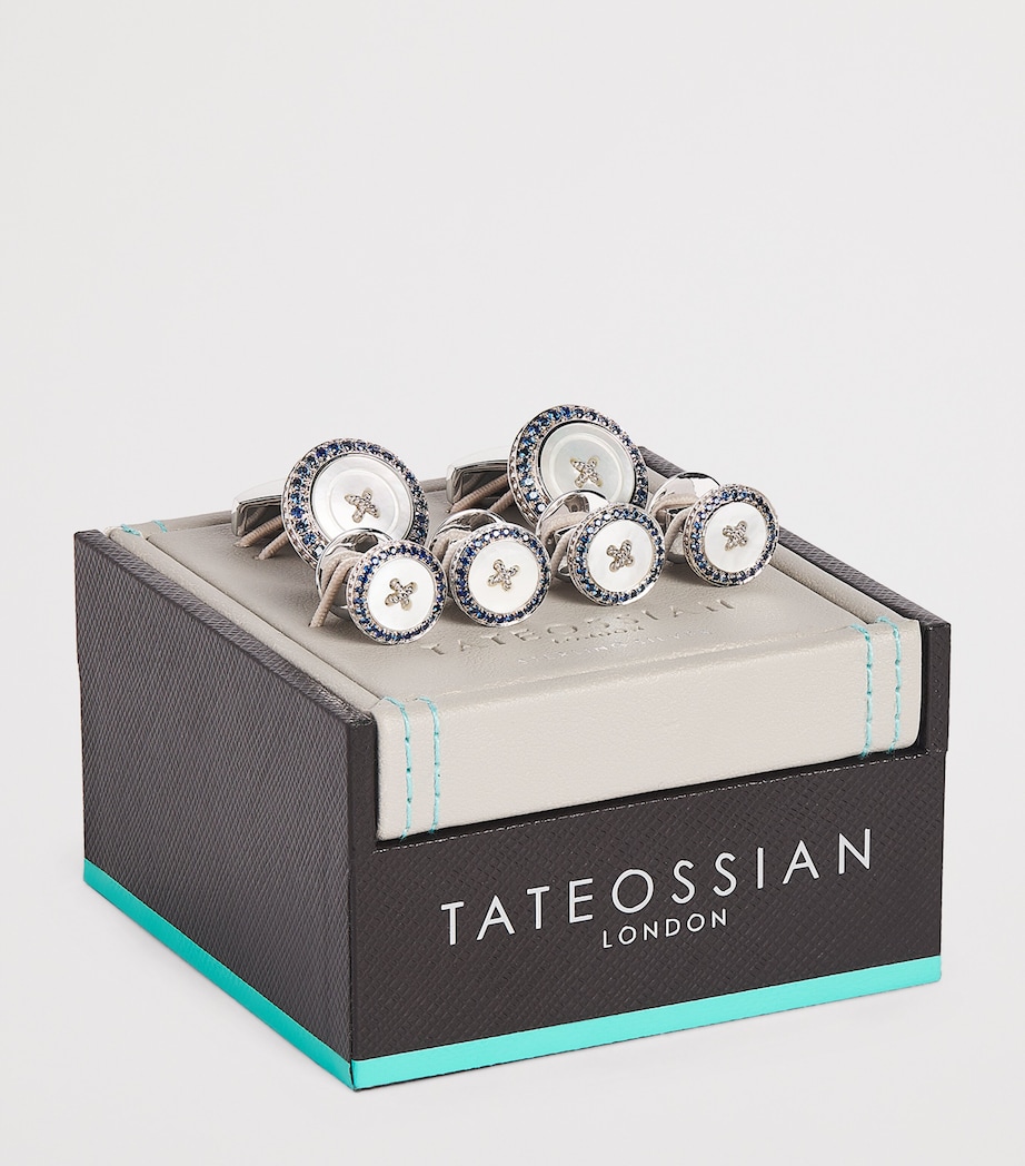 Set of 4 Rhodium-Plated Sapphire Button Cufflinks SILVER Image 2