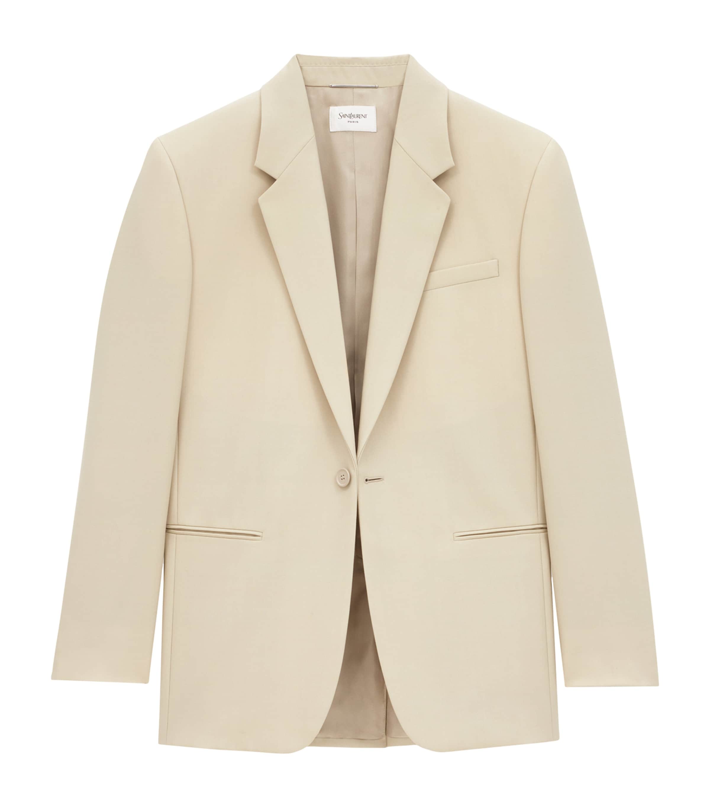 Saint Laurent Single-button Tailored Wool Jacket With Notched Lapels In Beige