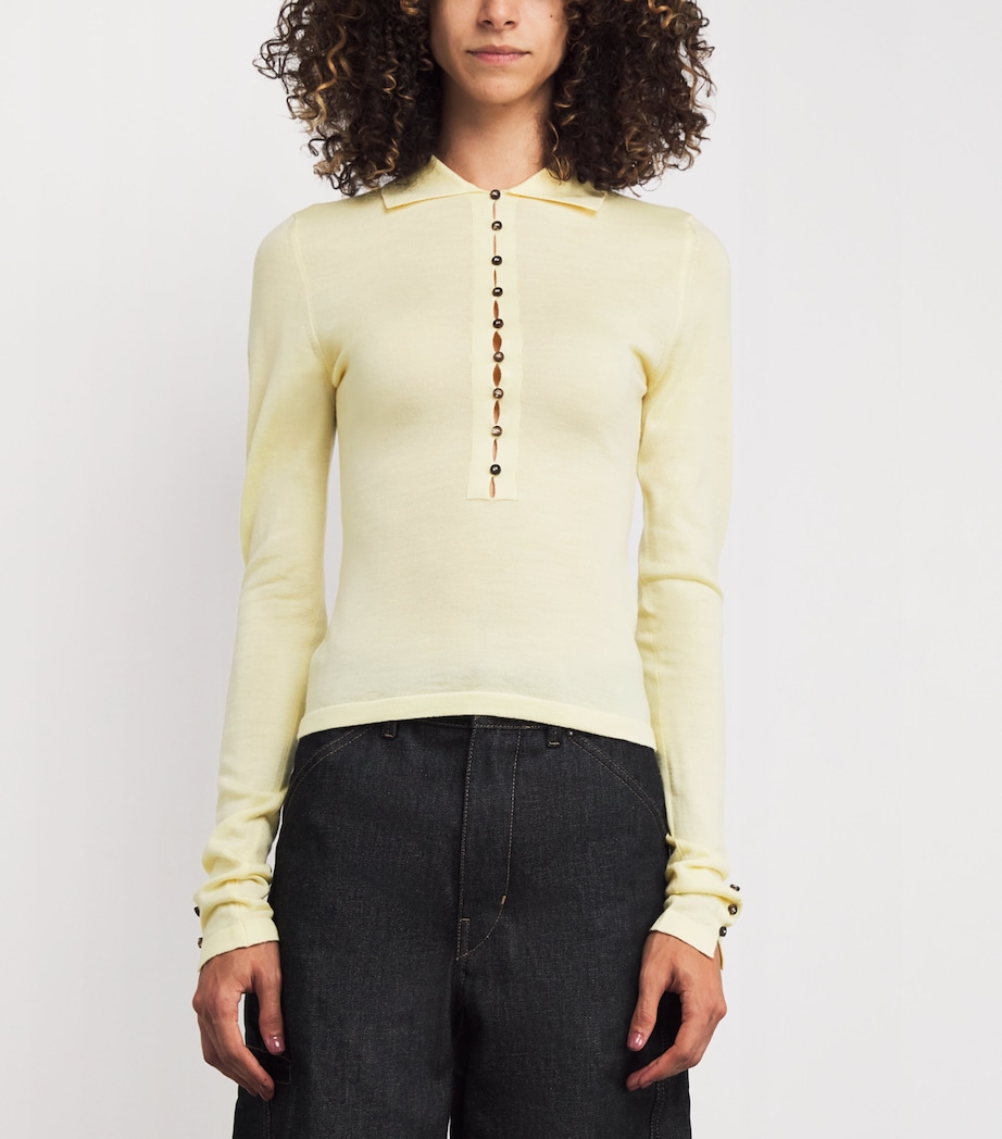 Merino Wool Polo Sweater 205 PALE YELLOW Image 3