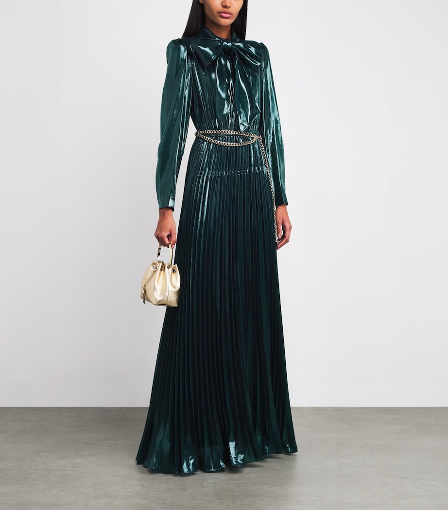 Metallic Pussybow Maxi Dress GREEN Image 2