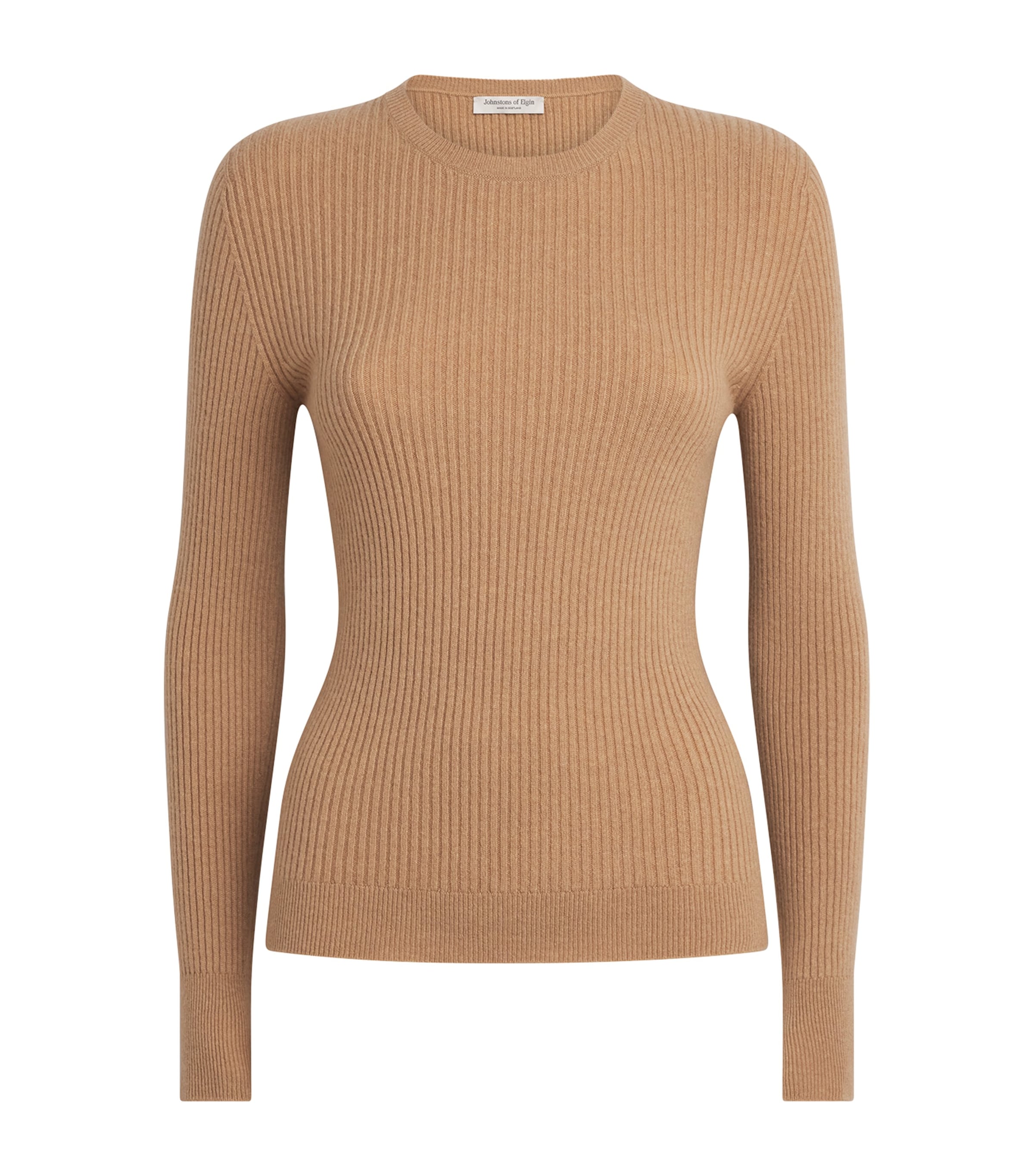 Johnstons Of Elgin Womens Cashmere Ribbed Sweater Camel Image 1