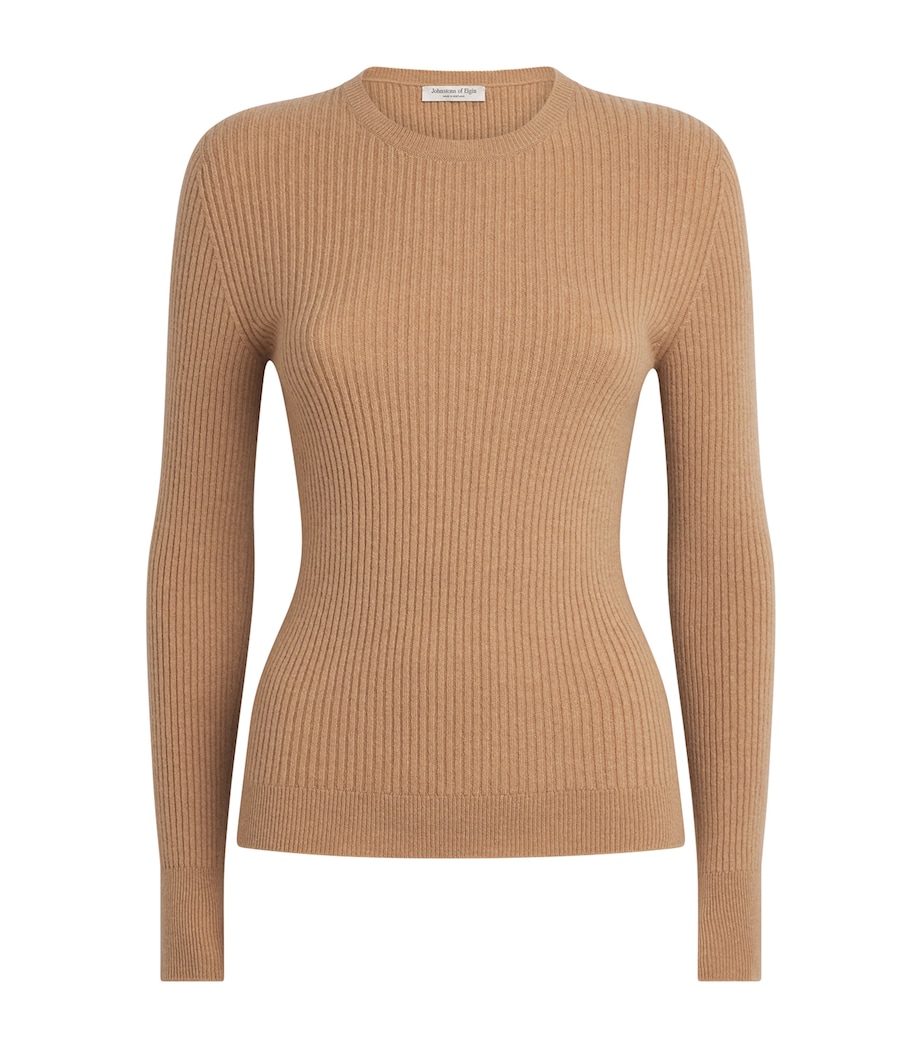 Johnstons Of Elgin Womens Cashmere Ribbed Sweater Camel Image 1