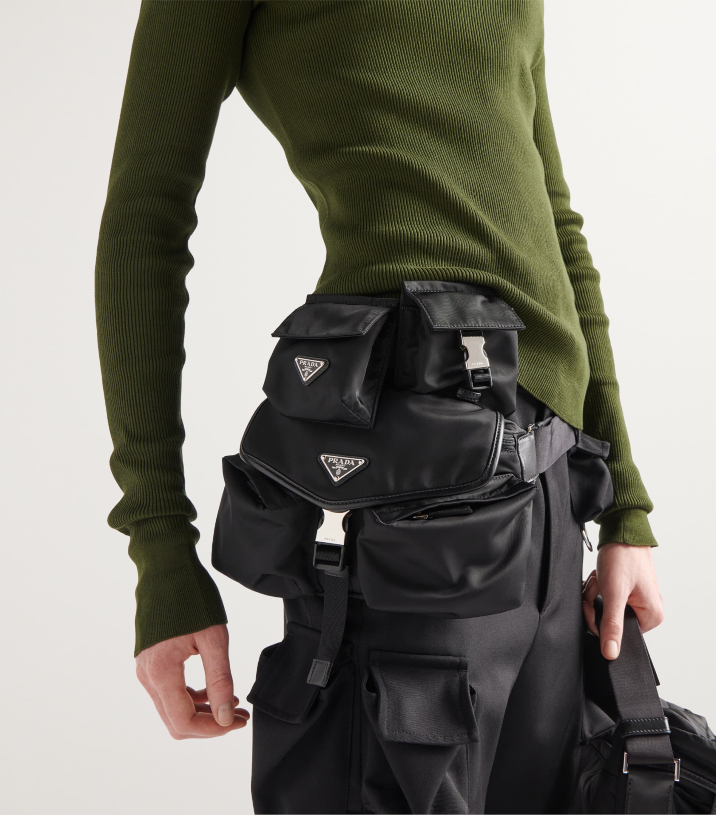 Small Re-Nylon and Calf Leather Belt Bag F0002 Image 2