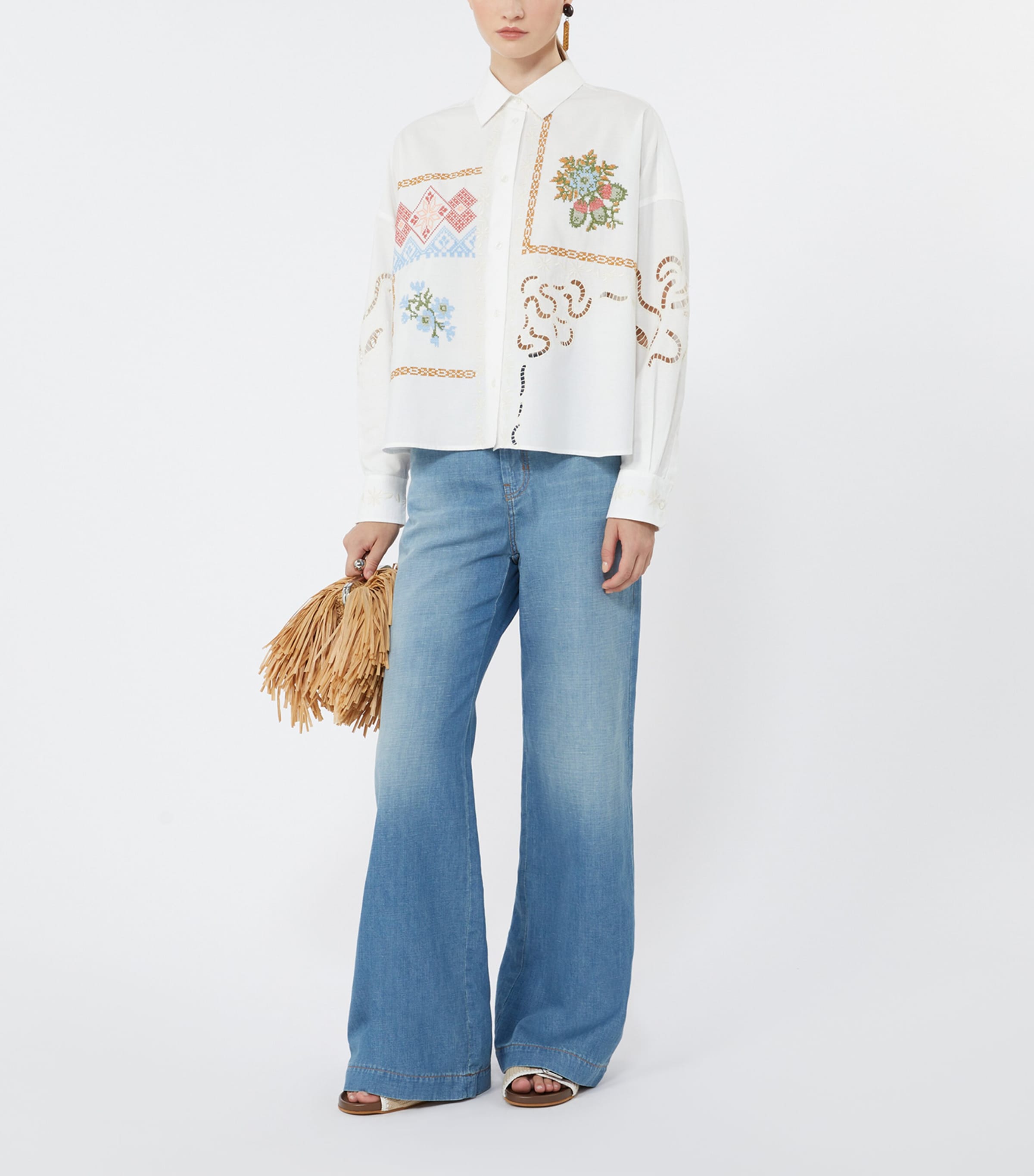 Weekend Max Mara Womens Cotton Embroidered Shirt White Image 2