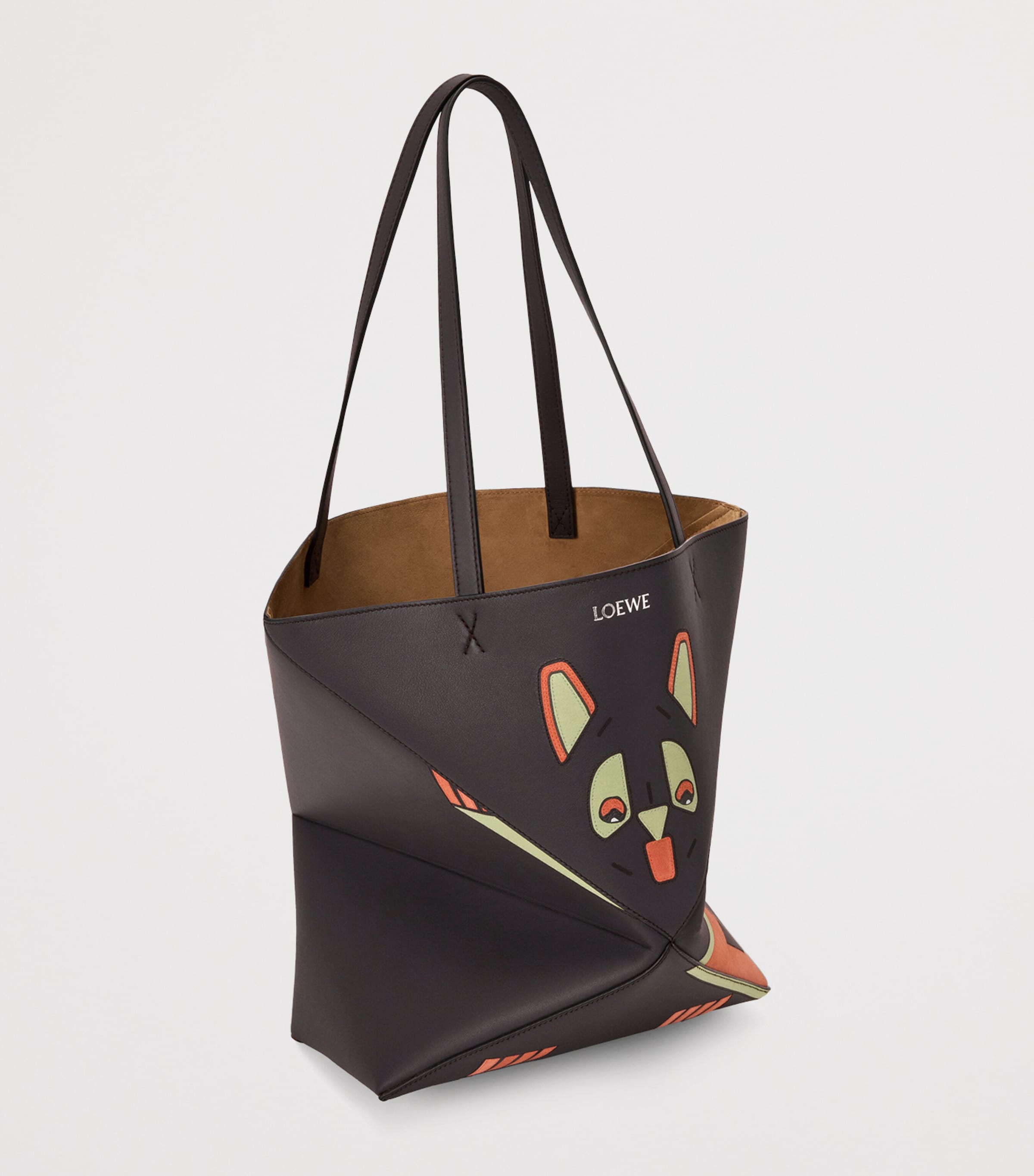 x Louis Wain Leather Puzzle Fold Tote Bag DARK TAUPE Image 2