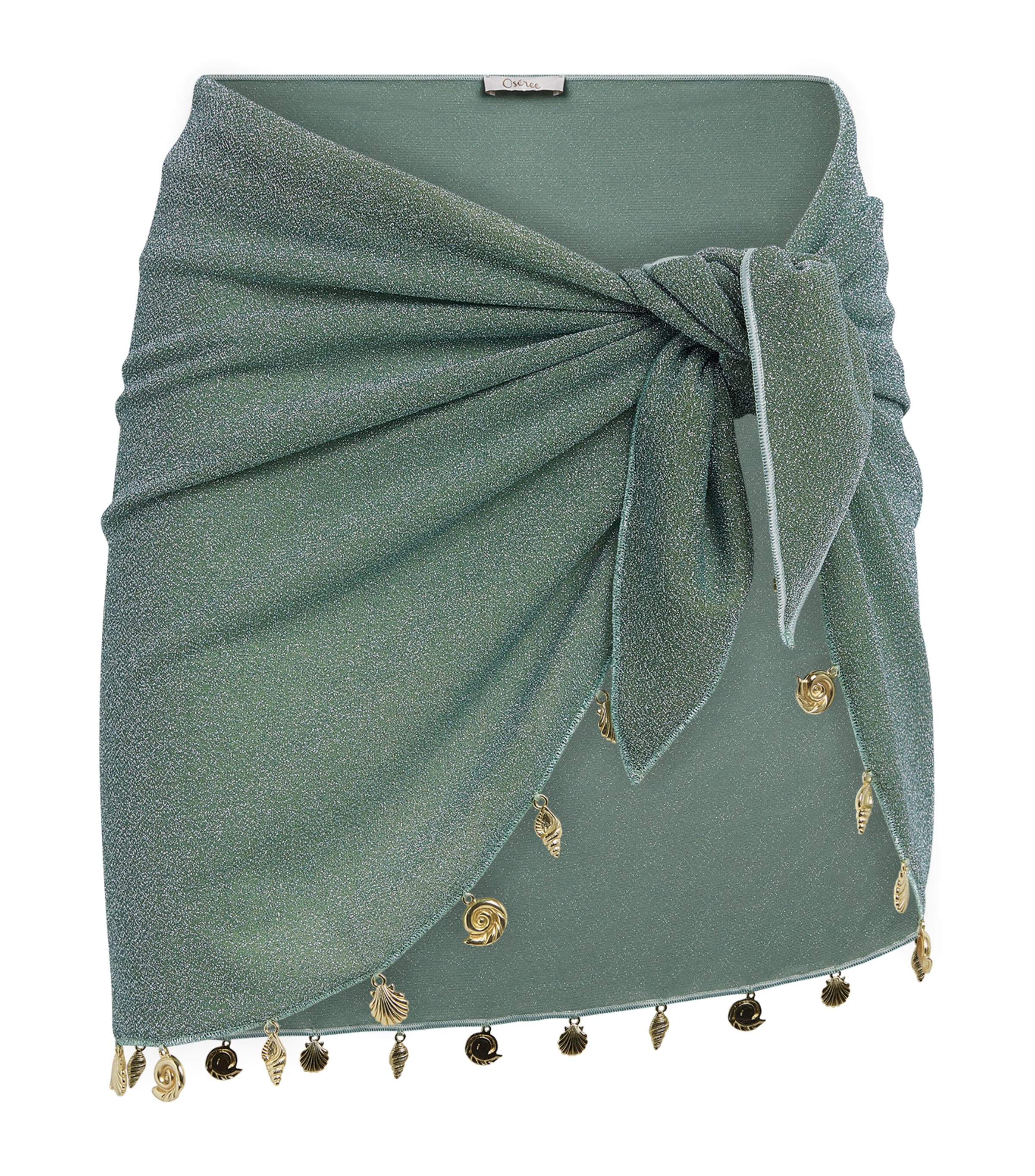 Oséree Womens Metallic Embellished Lumière Mini Pareo Skirt Aqua Image 1
