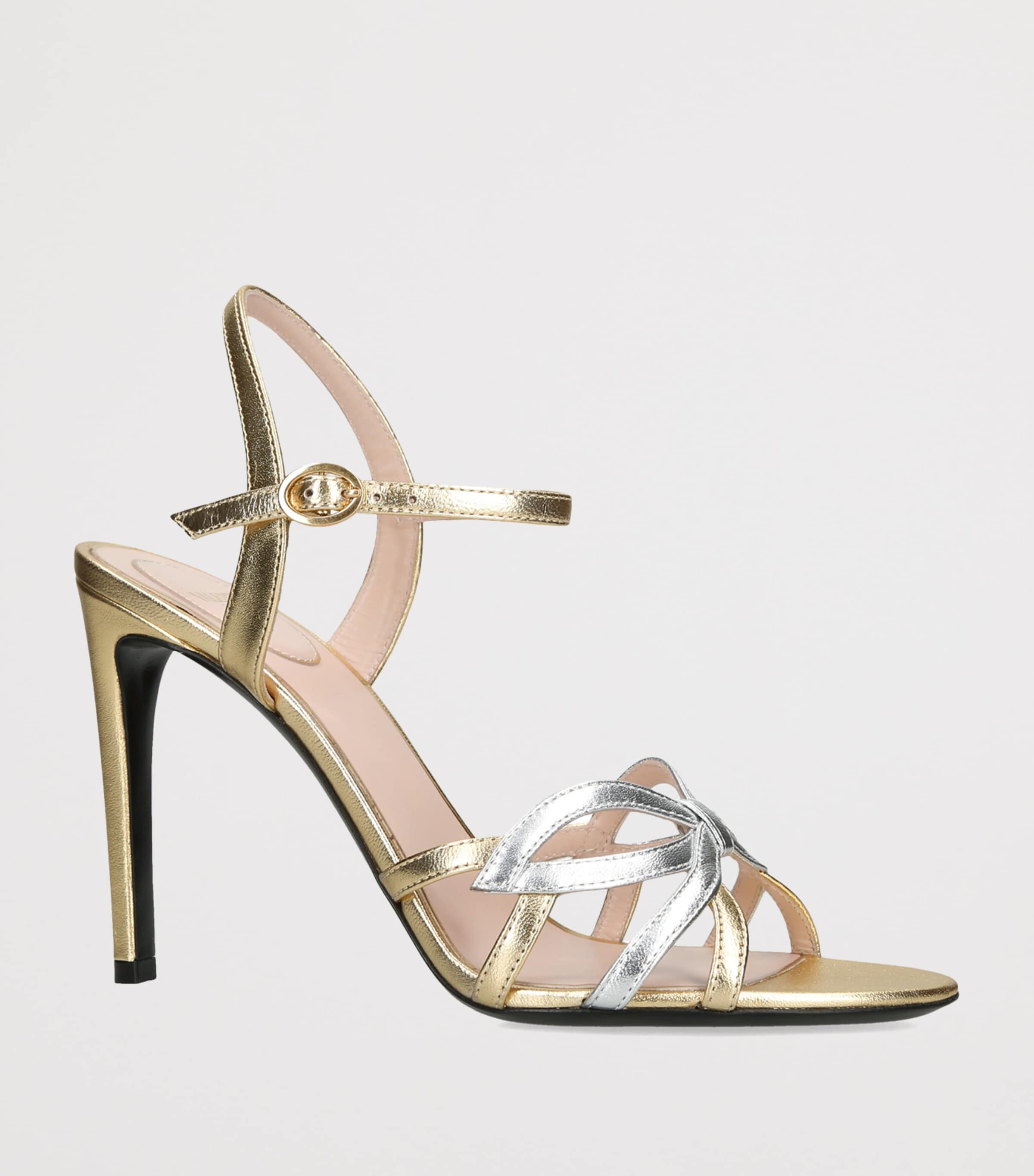Valentino Garavani Metallic Leather Bow Heeled Sandals 100 Gold Comb Image 3