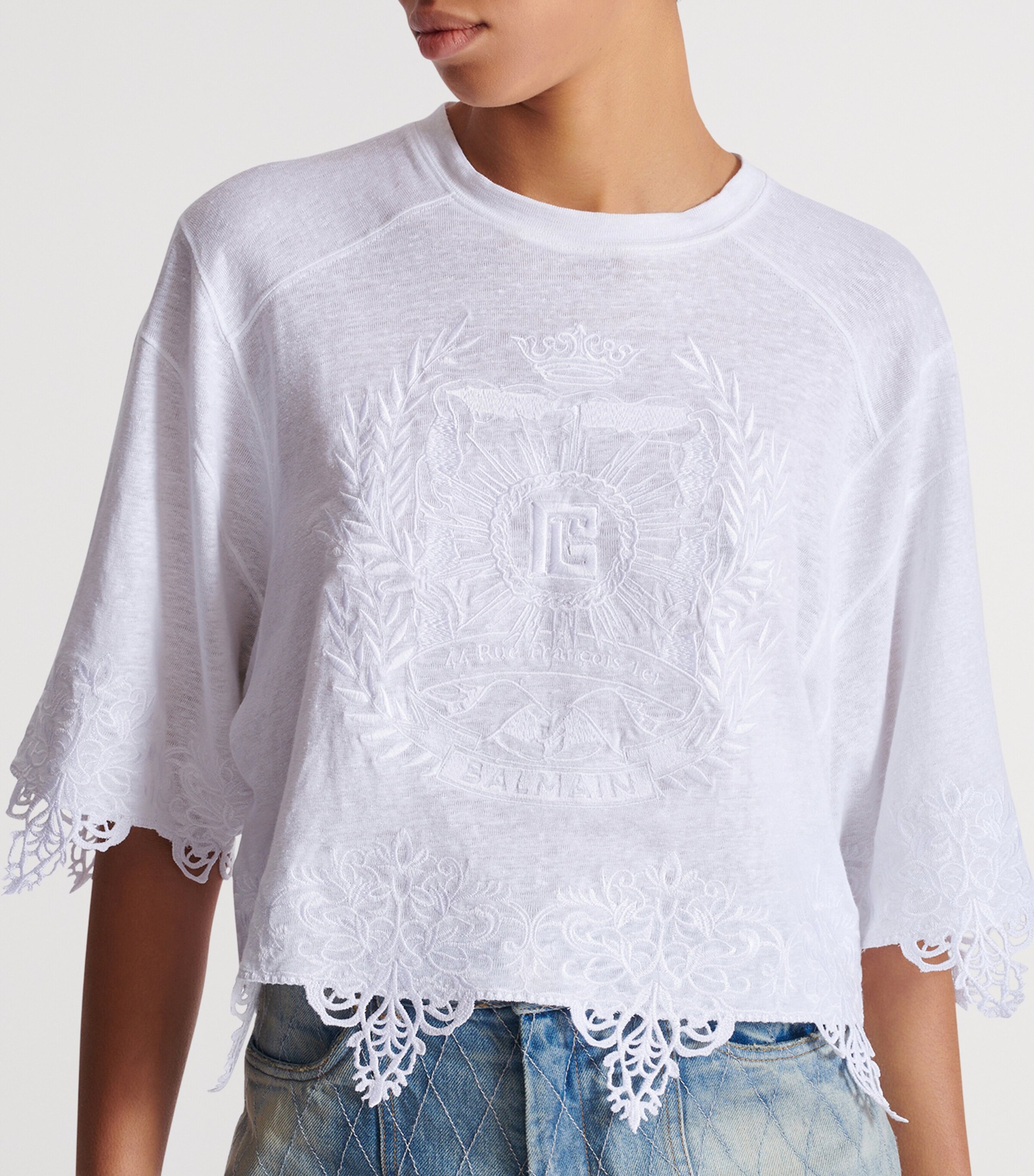 Linen-Lace Baseball T-Shirt 0FA BLANC Image 4