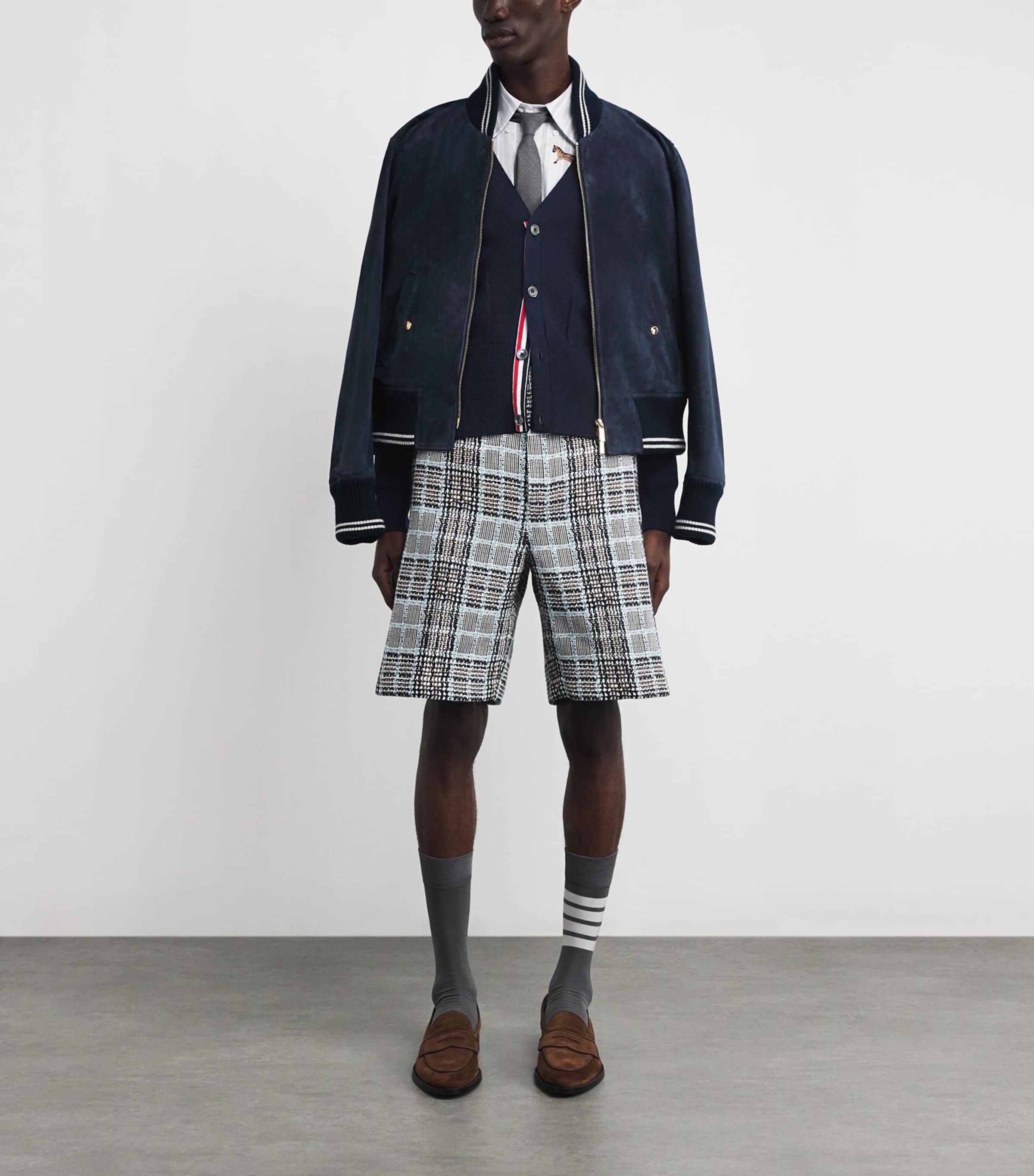 Virgin Wool 4-Bar Stripe Cardigan NAVY Image 2