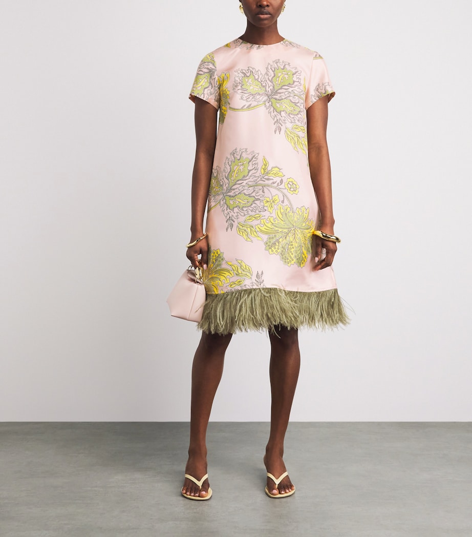 La Doublej Womens Silk Ostrich Feather Mini Swing Dress Swathe Image 2