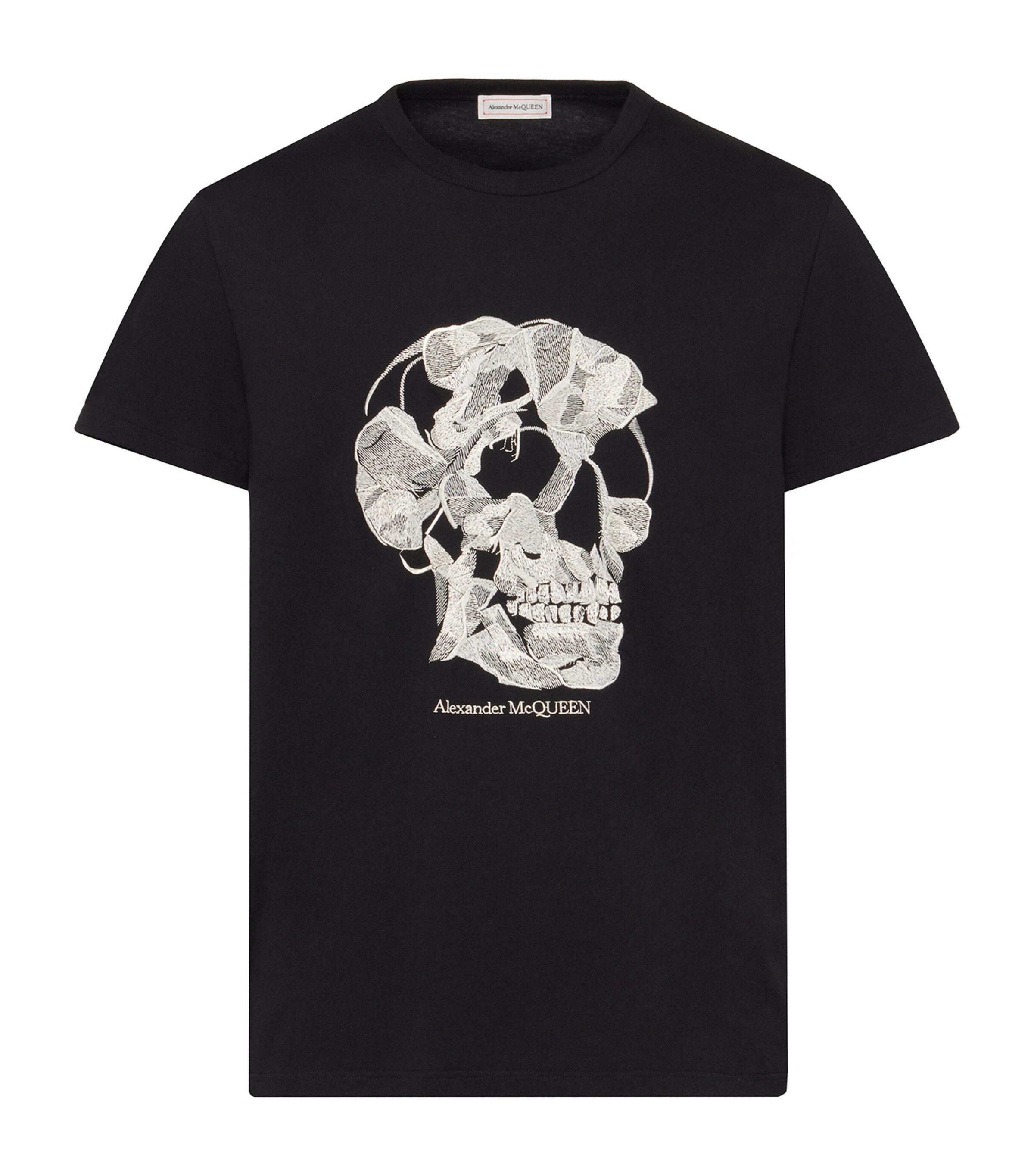 Alexander Mcqueen Skull Embroidered Cotton Jersey T-shirt In Black