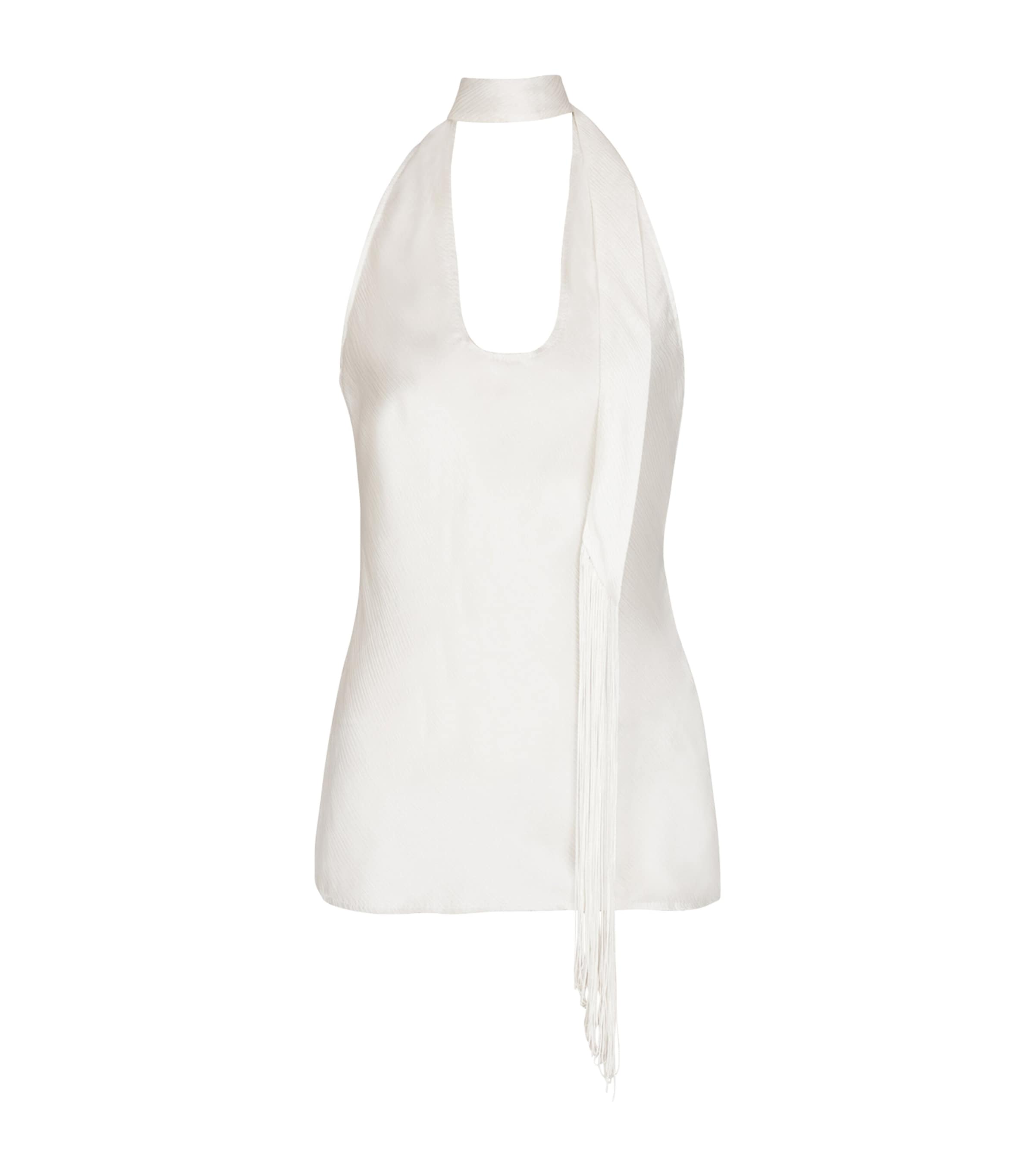 Balmain Backless Fringed Satin Top