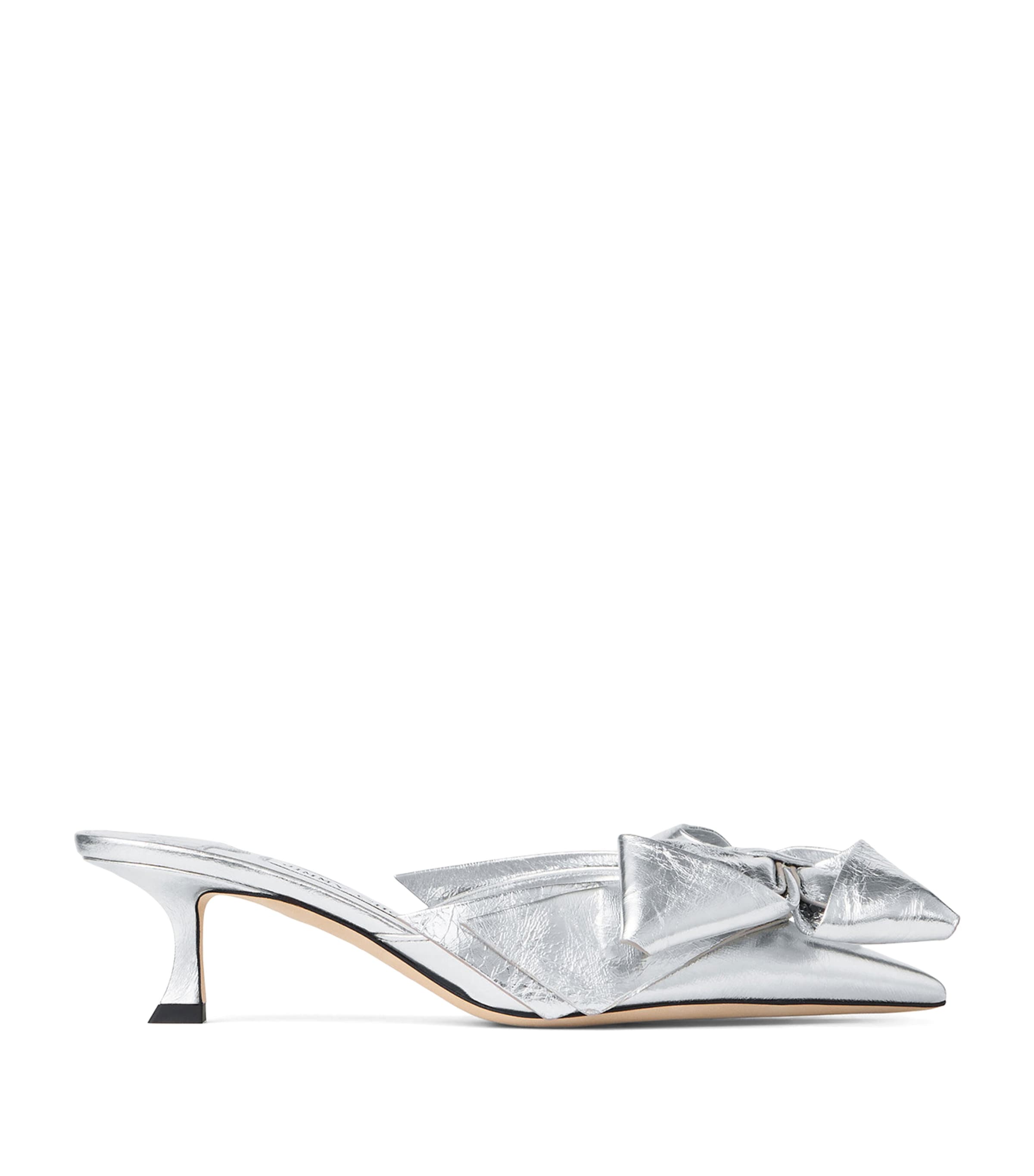 Jimmy Choo Staz Silver Shoe Tac Bow Destal 5cm In Silver