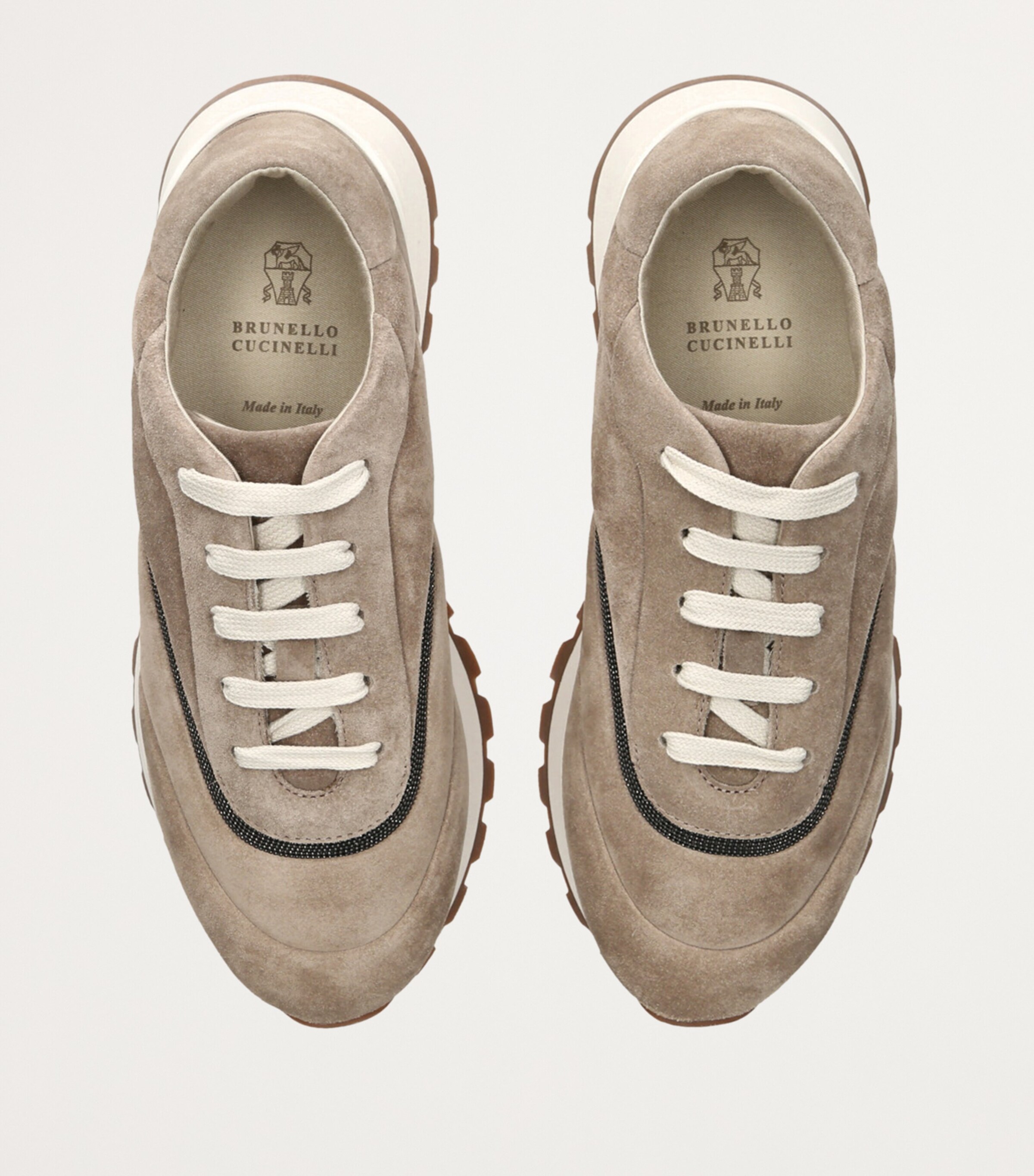 Brunello Cucinelli Suede Running Sneakers Bone Image 4