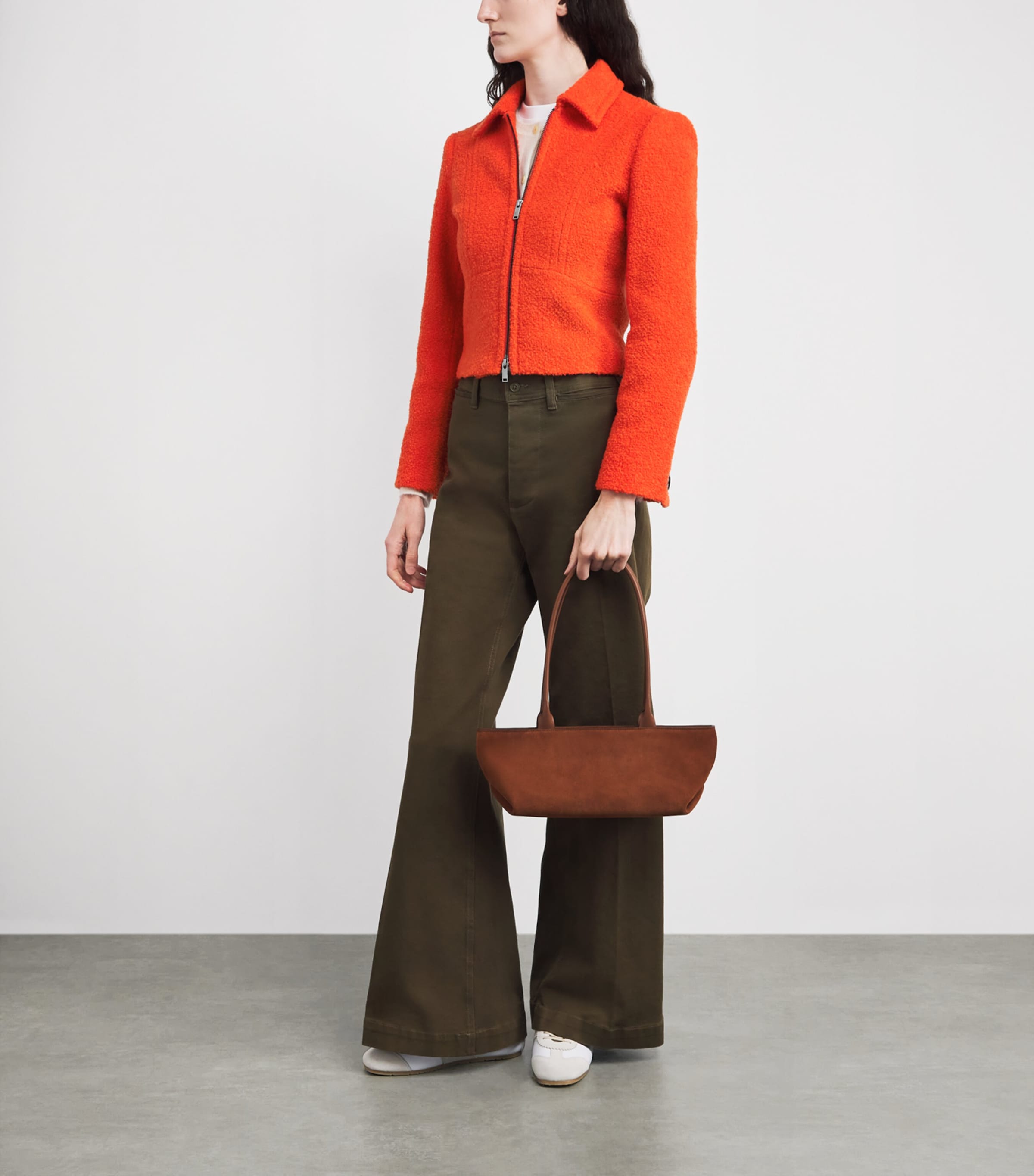 ME+EM Womens Wool-Blend Bouclé Cropped Jacket Vivid Orange Image 2