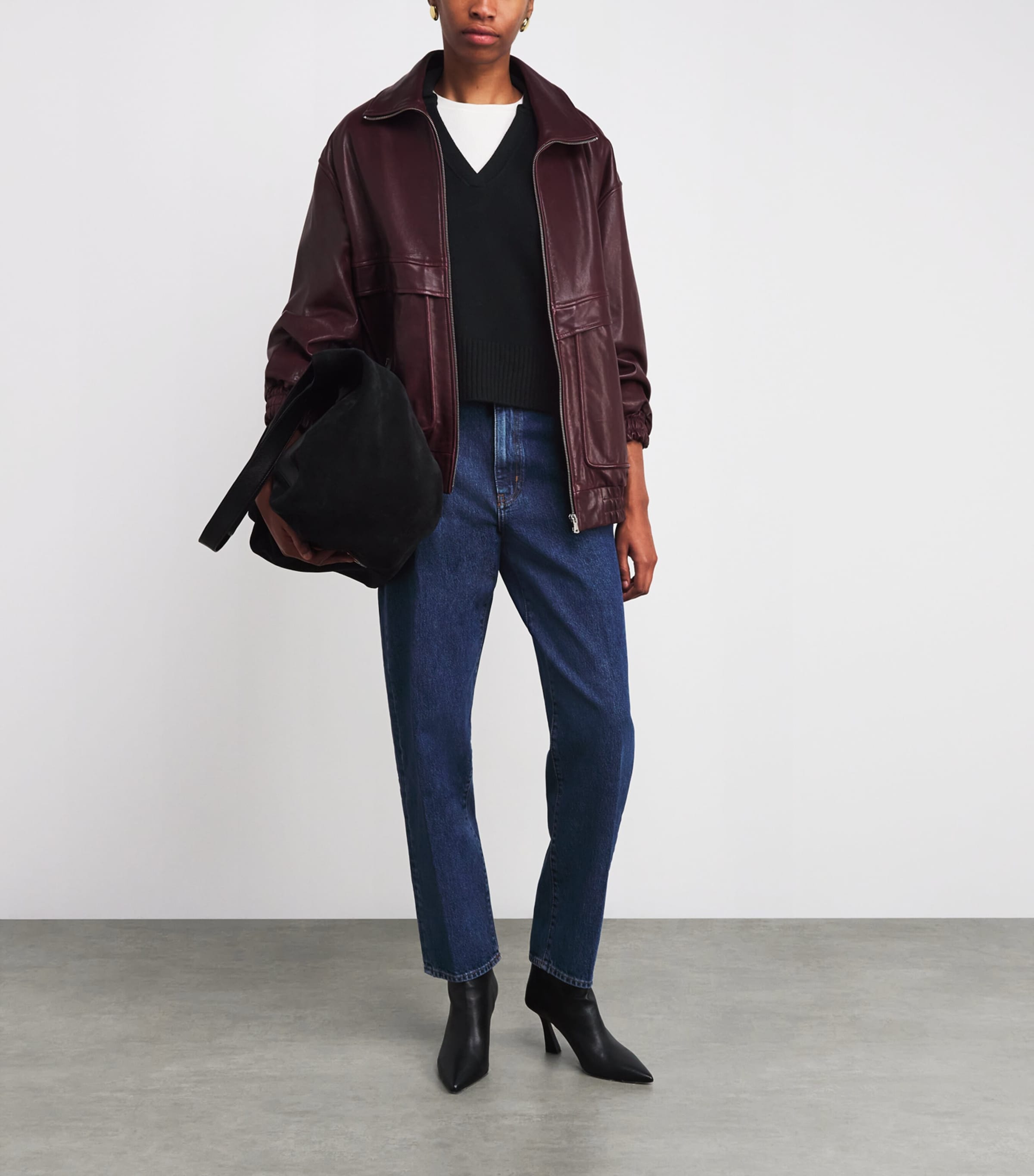 Open Collar Polo Sweater BLACK Image 2