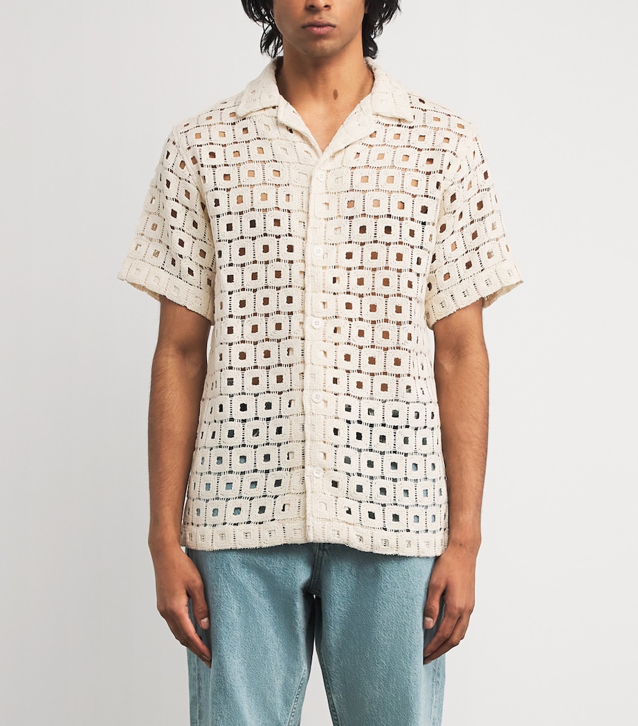 Cotton-Blend Open-Crochet Knit Shirt 2- IVORY Image 3