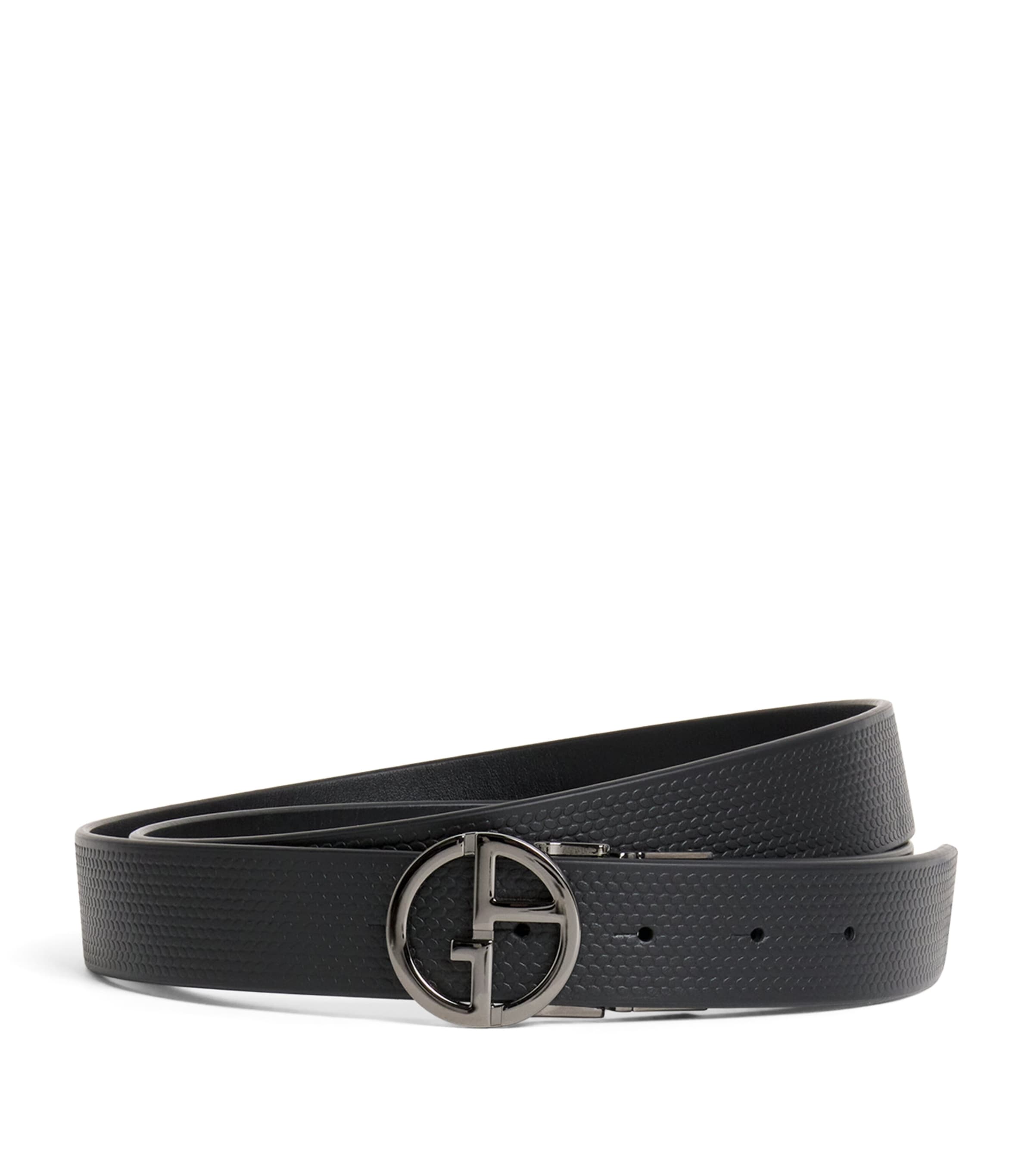 Giorgio Armani Leather Logo Belt In Black
