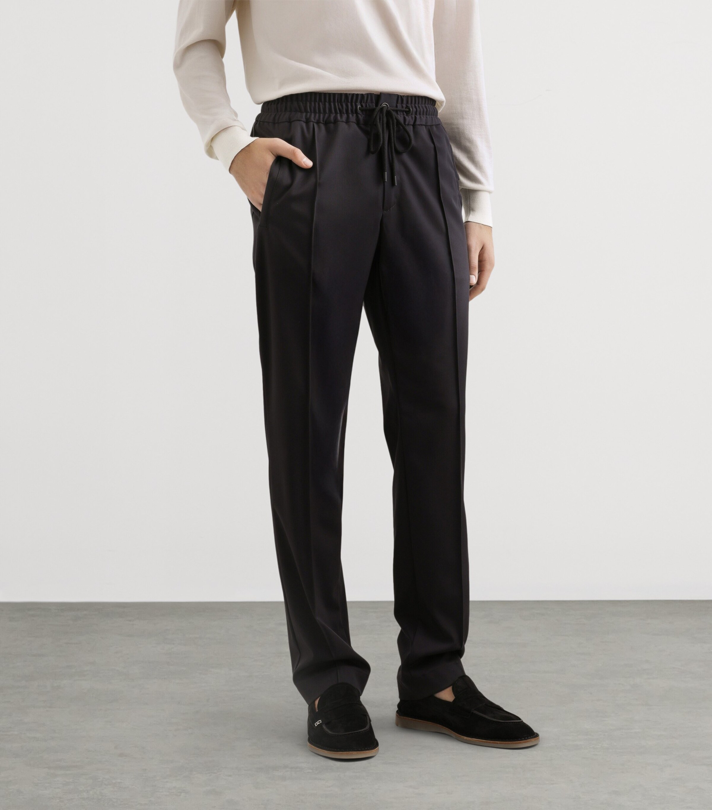 Dolce&Gabbana Mens Virgin Wool-Blend Drawstring Straight Trousers Very Dark Image 3
